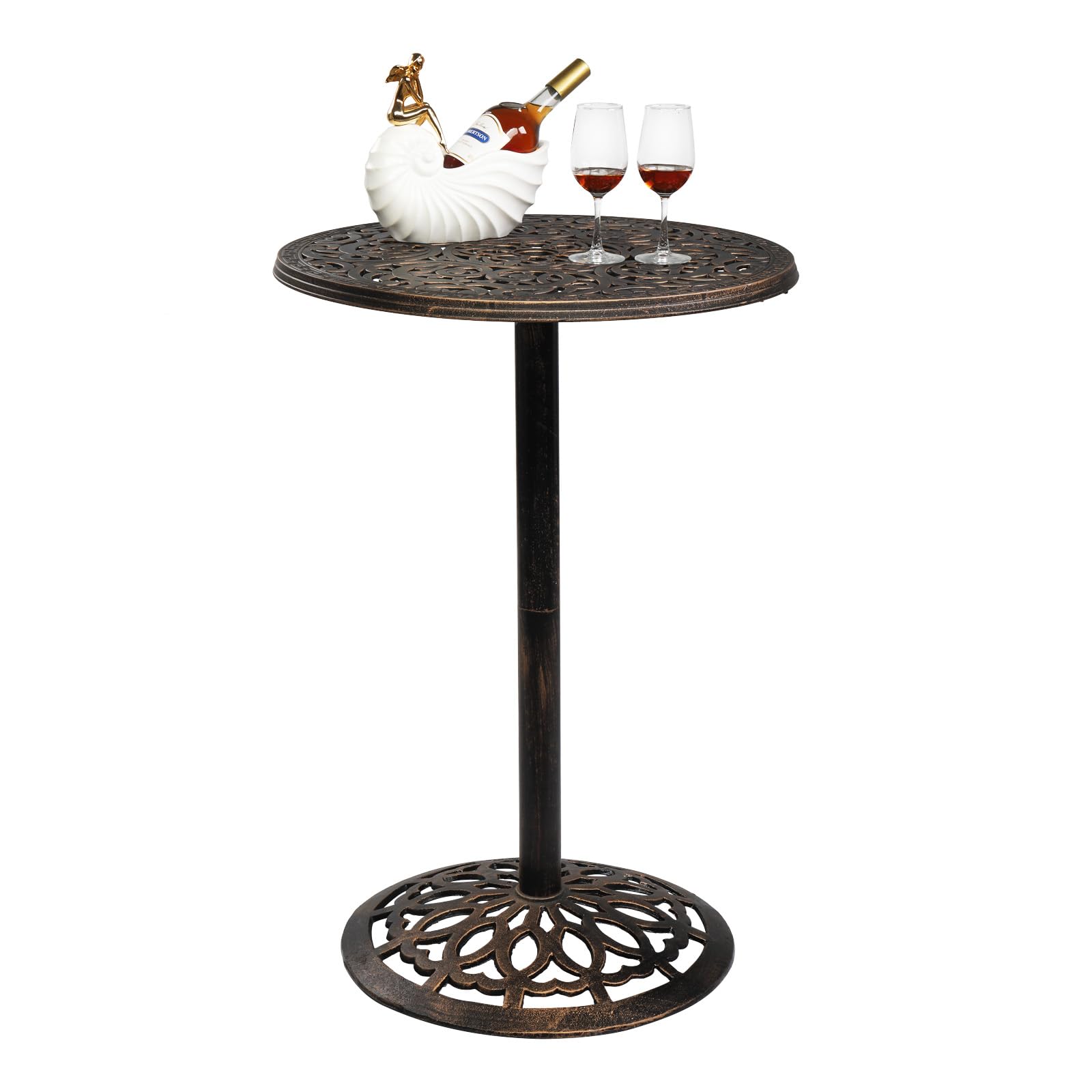 VINGLI 40 Inch Outdoor Bar Height Table - Round Cast Aluminum High Top Pub Table for Patio, Bistro, Cocktail (28