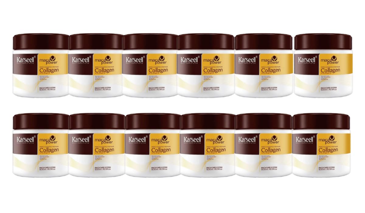 Collagen Hair Mask with Argan Oil - Deep Repair Conditioning Treatment for Dry, Damaged Hair - All Hair Types - 16.9 oz (500ml) X 12 Pack - Salon Quality Hair Care for Hydration & Shine - Perfect for Home Spa Days & Professional Salon Use
