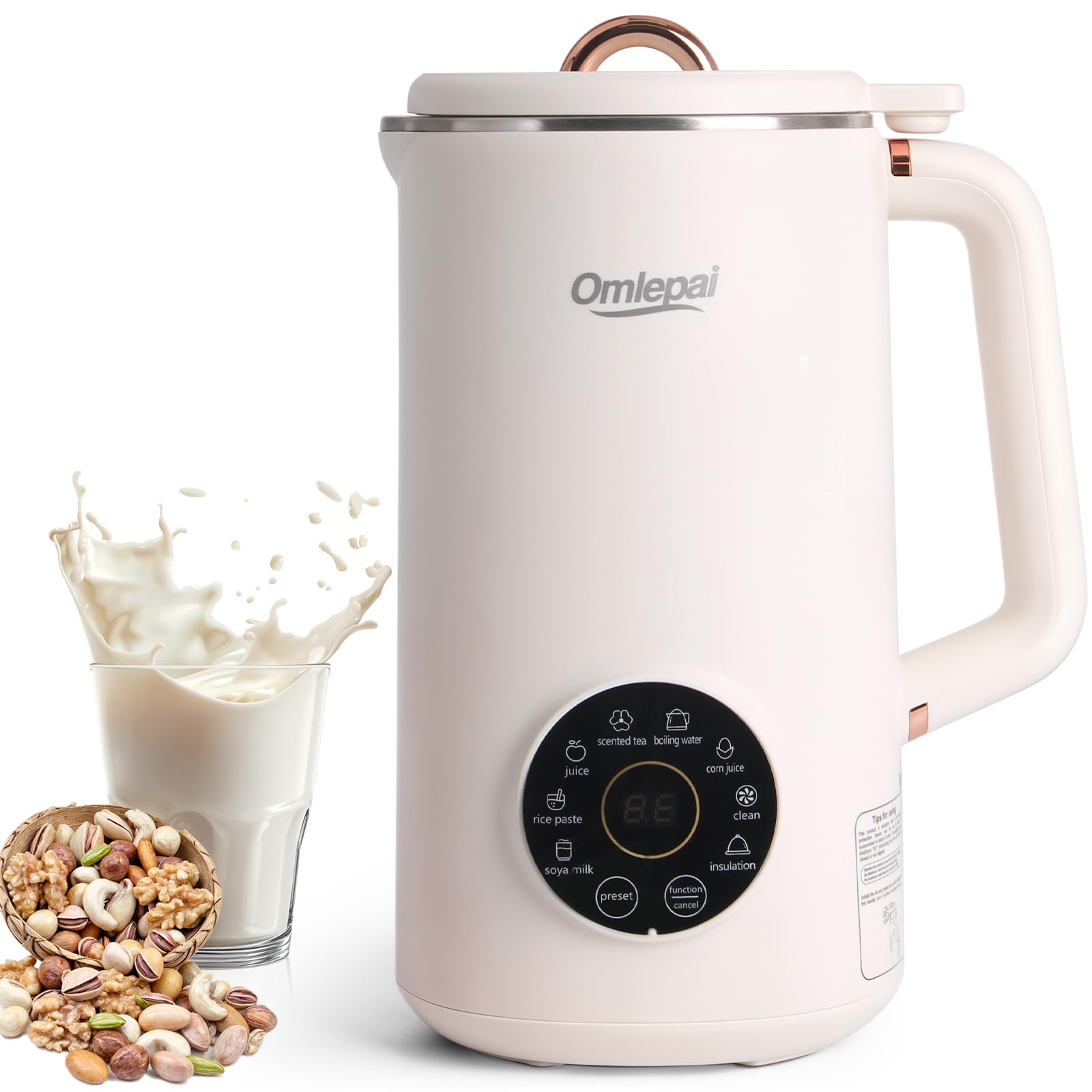 35oz 8-in-1 Automatic Nut Milk Maker Machine - Homemade Almond, Oat, Coconut & Soy Milk Maker with 10 Blades | Non-Dairy Beverage Machine with Keep Warm & Auto-Clean | Perfect for Vegan, Paleo & Plant-Based Diets at Home