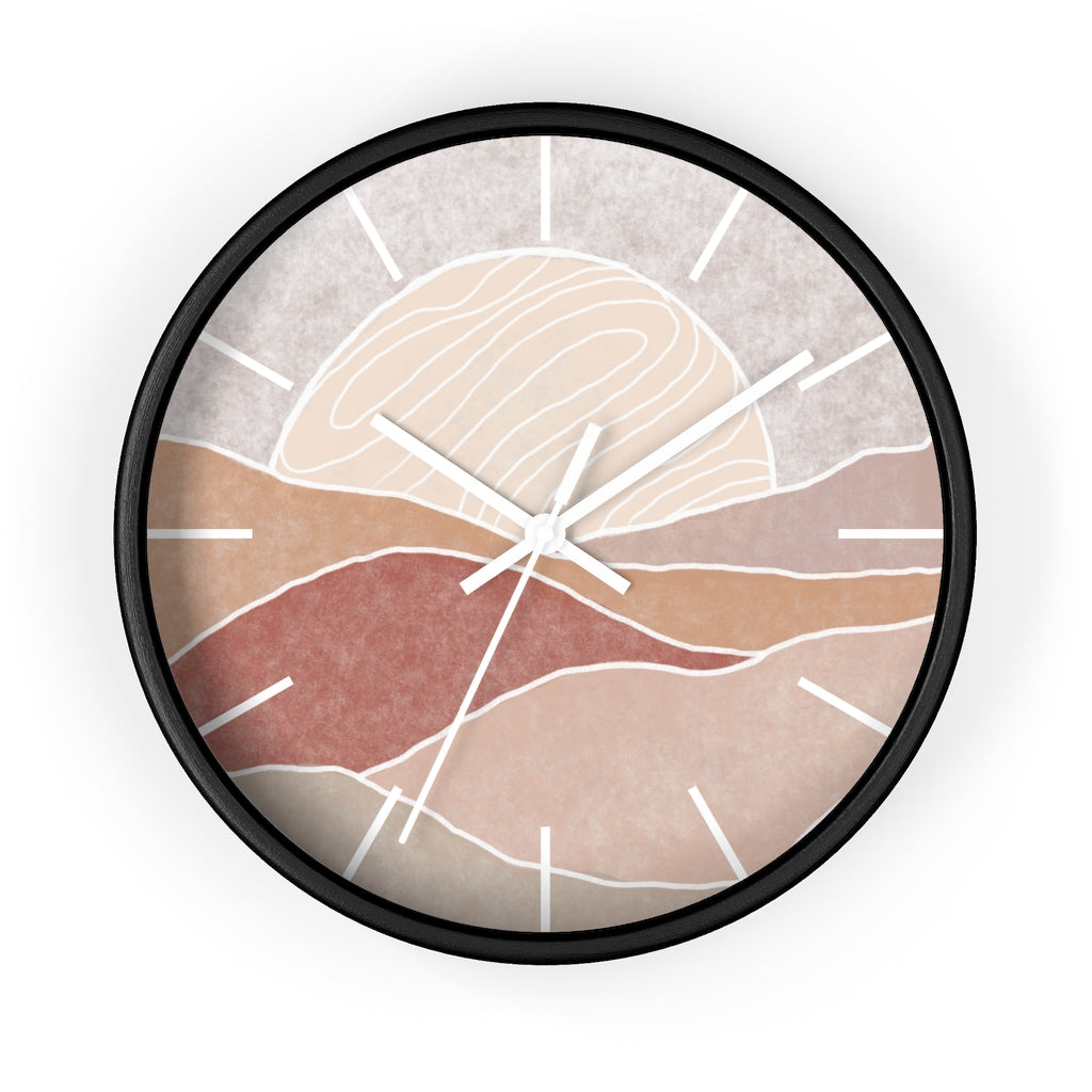Silent Wall Clock with Sunset Modern Landscape Design - Battery Operated, No Ticking Noise - Perfect for Living Room, Bedroom, and Office Decor