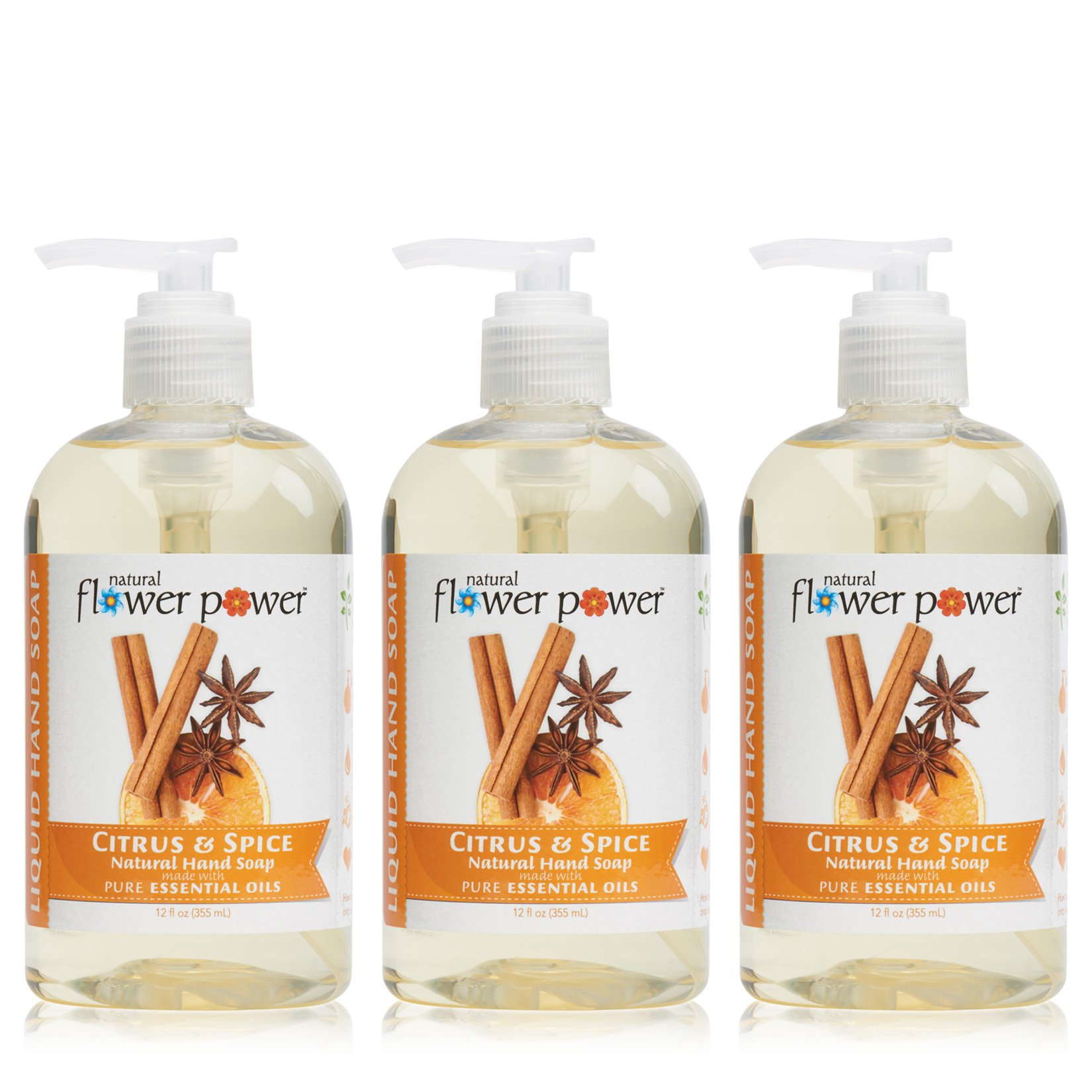 Natural Liquid Hand Soap - Citrus & Spice Scent, pH Balanced with Pure Essential Oils, Sulfate Free & Moisturizing (12oz, Pack of 3) | Gentle for Daily Use, Perfect for Home, Kitchen & Office