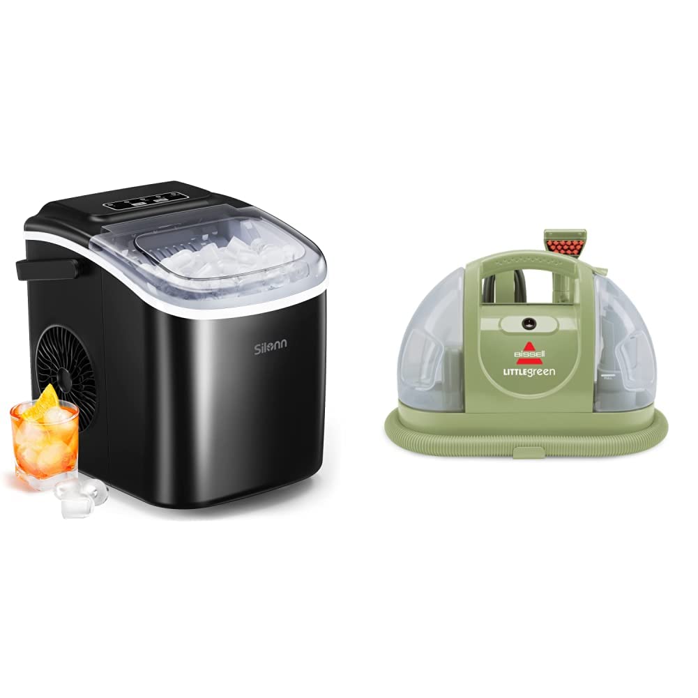 Silonn Countertop Ice Maker - 9 Cubes in 6 Minutes, 26lbs Daily, Self-Cleaning with Scoop & Basket | Perfect for Home Bars, Parties & Office Use | Bissell Little Green Portable Carpet Cleaner - Multi-Surface Upholstery & Carpet Cleaner - Ideal for Pets, Stains & Spot Cleaning