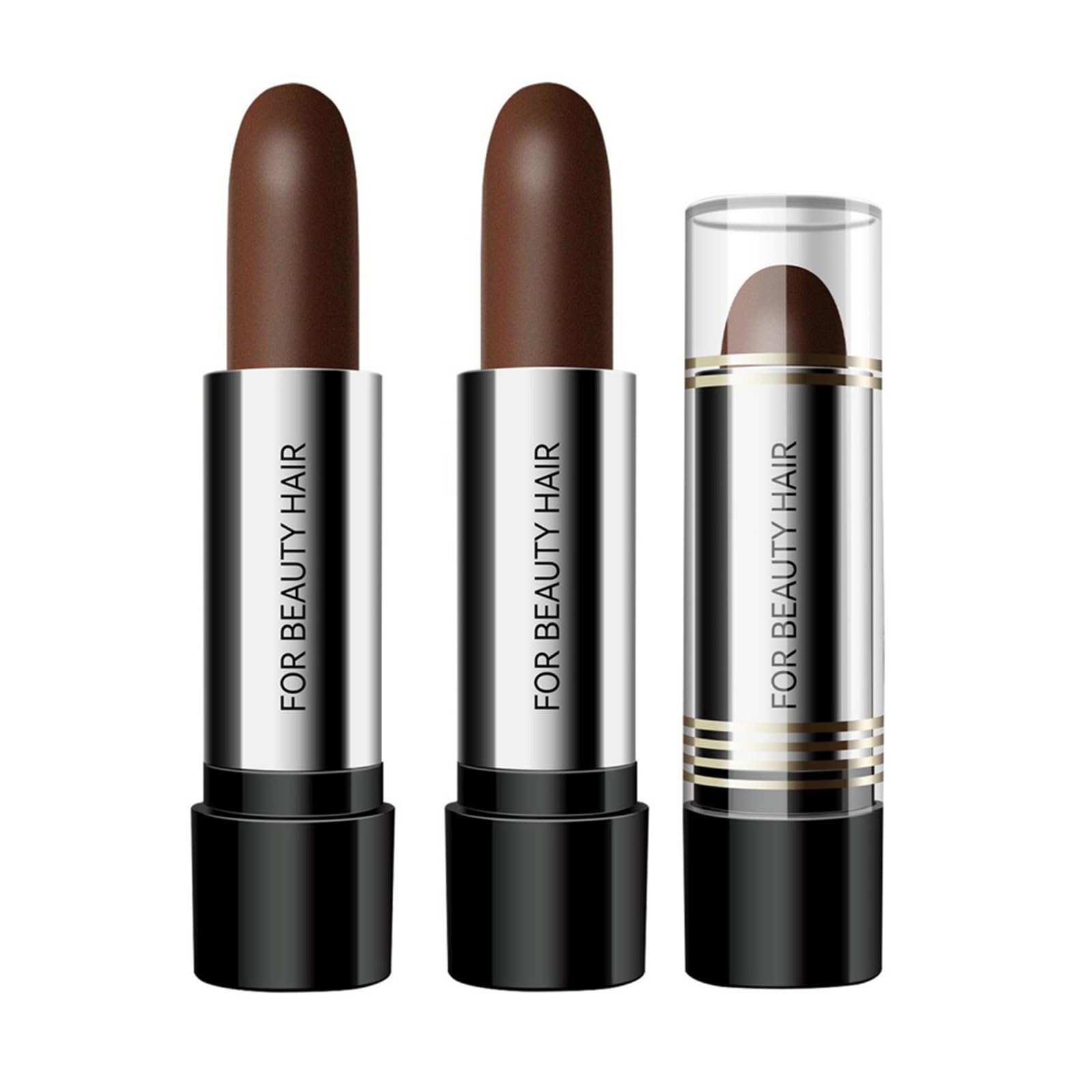 Ofanyia Temporary Hair Color Pencil for Root Touch Up - Non-Toxic Gray Hair Cover Stick, Hair Chalk & Lipstick Hair Dye Pen - Instant Root Concealer for Thinning Hair (2Pcs Dark Brown) - Perfect for Quick Touch-Ups Between Salon Visits, Travel & Everyday Use for Women & Men