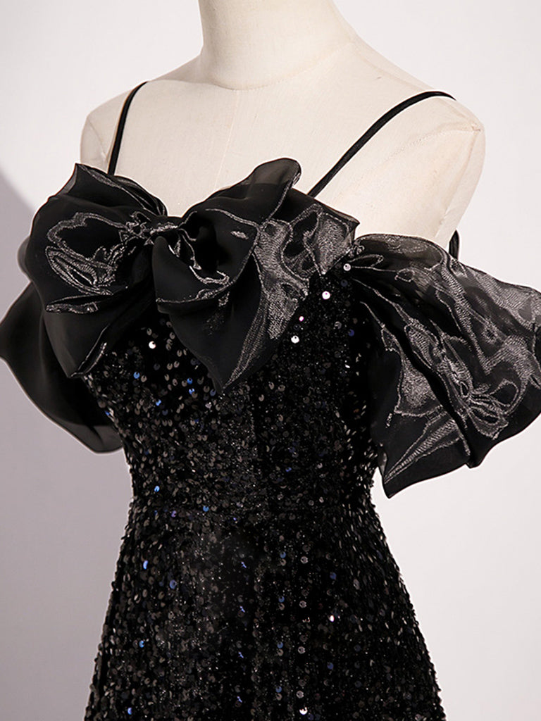 Elegant Black Off Shoulder Velvet Sequin Long Prom Dress - Formal Evening Gown for Homecoming, Ball & Special Occasions