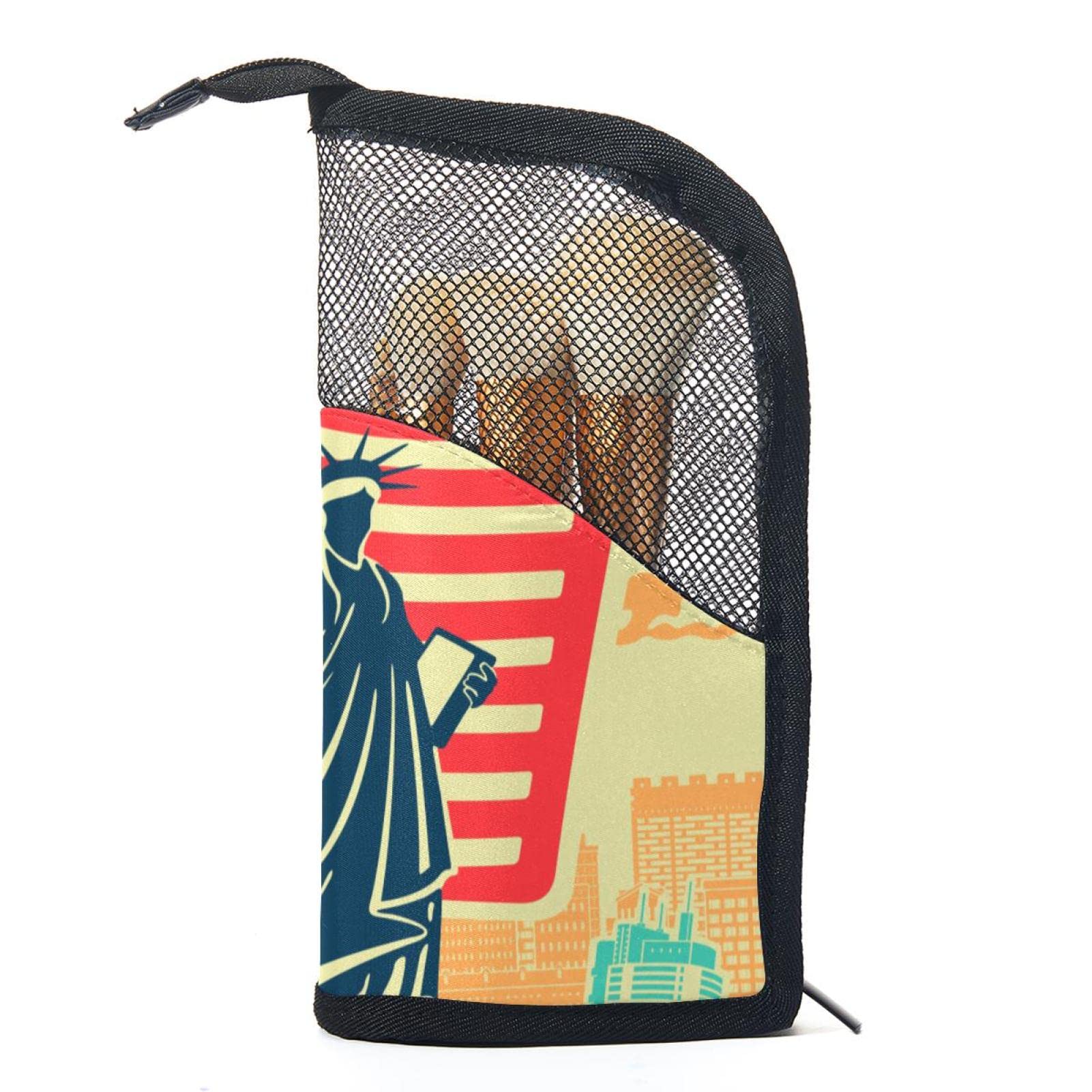 Portable Makeup Brush Organizer Bag with 12 Brushes - Statue of Liberty Themed Cosmetic Brush Holder Case for Travel & Home Storage