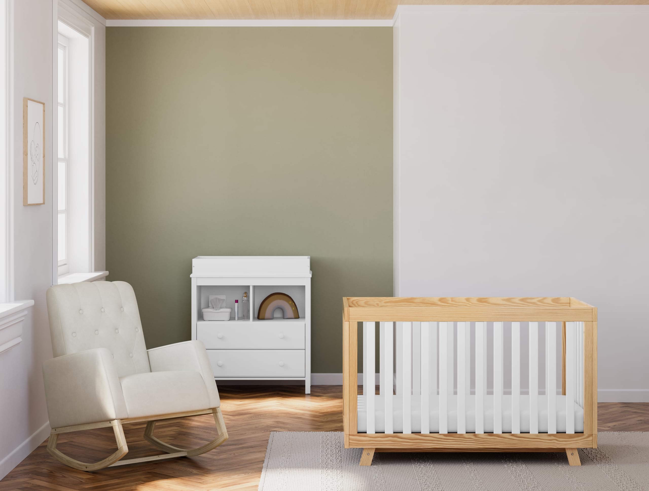 Storkcraft Beckett Convertible Crib - Natural & White Slats | Baby Crib to Toddler Bed & Daybed | Adjustable Mattress Base | Fits Standard Full-Size Crib Mattress | Perfect for Nursery, Bedroom & Guest Room