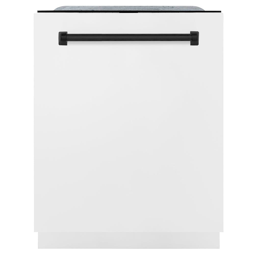 ZLINE Autograph Edition 24 Inch Monument Series 3rd Rack Dishwasher with Top Touch Control - White Matte Finish & Matte Black Handle, Ultra Quiet 45dBa (DWMTZ WM 24 MB) - Perfect for Modern Kitchens, Open Concept Homes, and Luxury Apartments