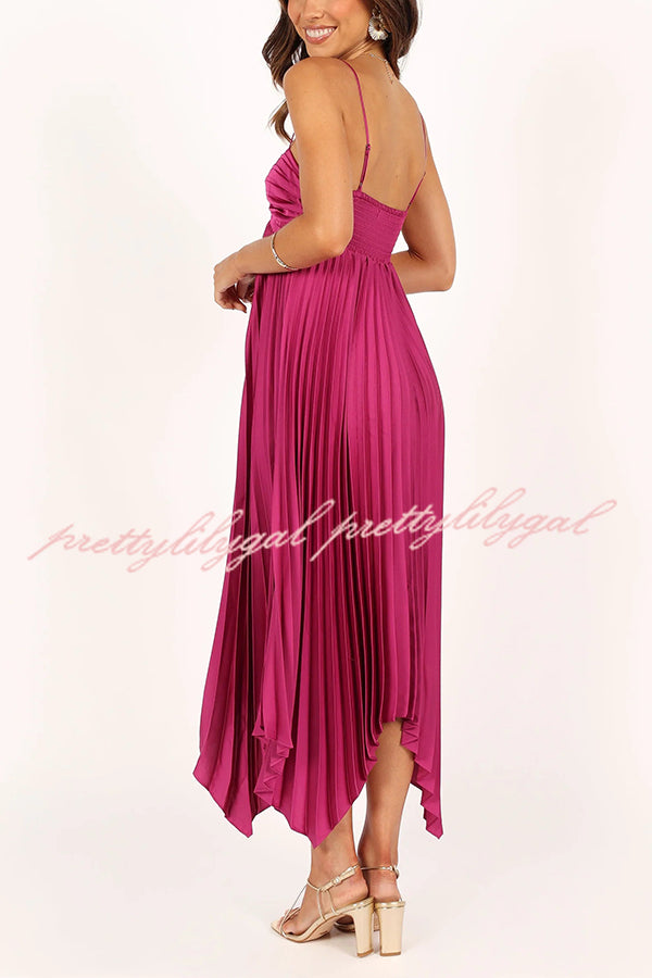 Elegant Solid Color Sexy Suspender Pleated Midi Dress for Women - Trendy Irregular Hem Party & Date Night Outfit