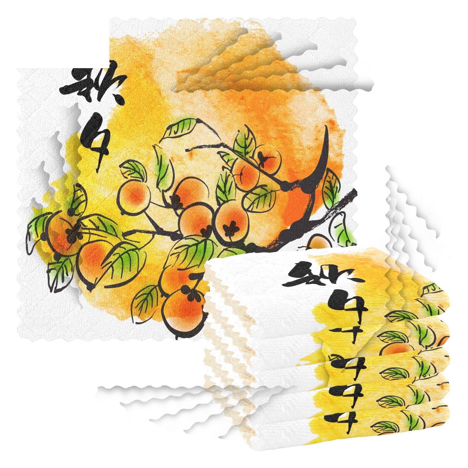 Premium VIGTRO Persimmons Fall Fruit Dish Cloth Towels - Super Absorbent & Fast Drying Kitchen Rags, Reusable Washcloths for Cleaning (11x11 Inch, 6 Pack) - Perfect for Dishes, Countertops & Home Decor