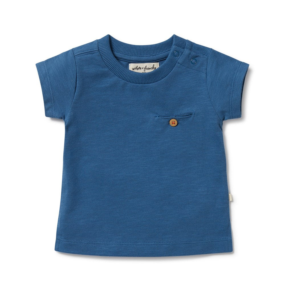 Organic Dark Blue Pocket T-Shirt for Men - Soft Cotton Casual Tee for Everyday Wear, Travel & Outdoor Activities