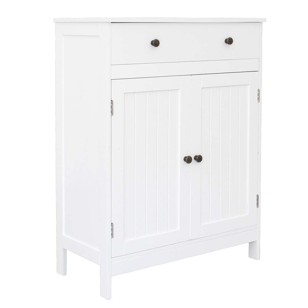 White Finish Floor Storage Cabinet with Door and Shelves - Organizer for Living Room, Bathroom & Hallway - Perfect for Home Organization and Clutter Control