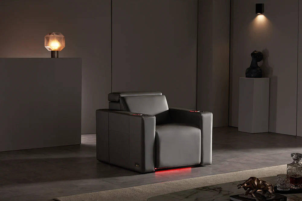 Premium Valencia Barcelona 4-Seater Leather Home Theater Seating Set with Loveseat Center in Graphite - Perfect for Movie Nights & Entertainment Rooms