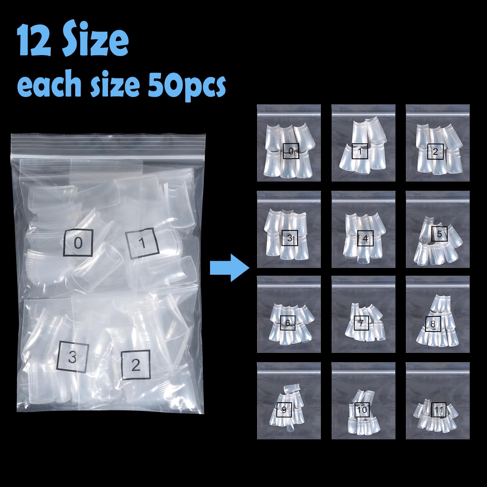 SIUSIO 600pcs Medium Length Clear Duck Nail Tips - 12 Sizes Half Cover Wide French False Nails for Acrylic Extensions | Perfect for Salon Professionals & DIY Manicures at Home