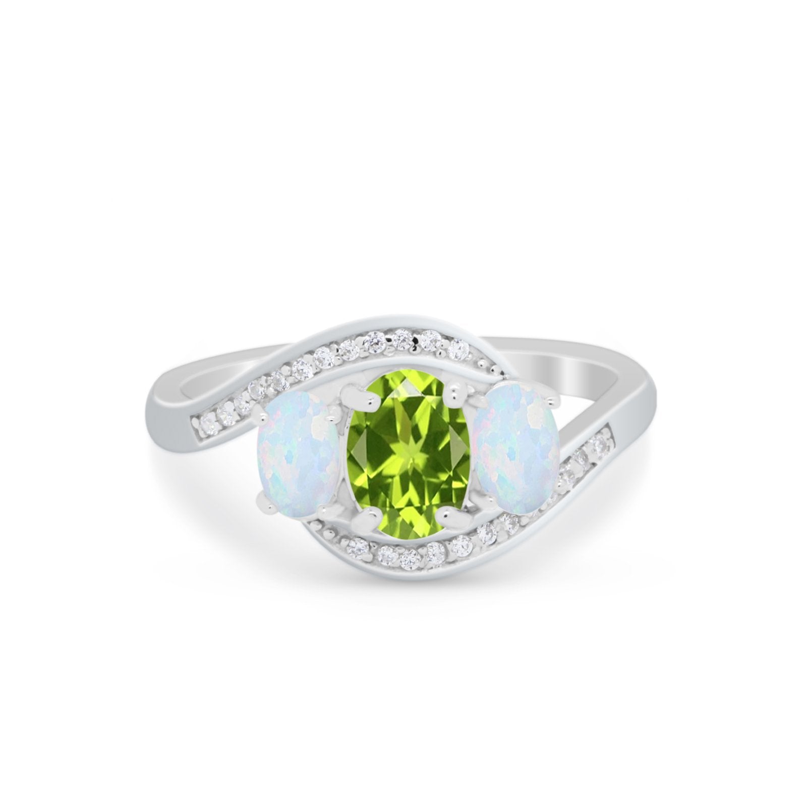 3 Stone Swirl Wedding Ring - Round Simulated Cubic Zirconia in 925 Sterling Silver - Elegant Bridal Jewelry for Engagement, Anniversary & Special Occasions