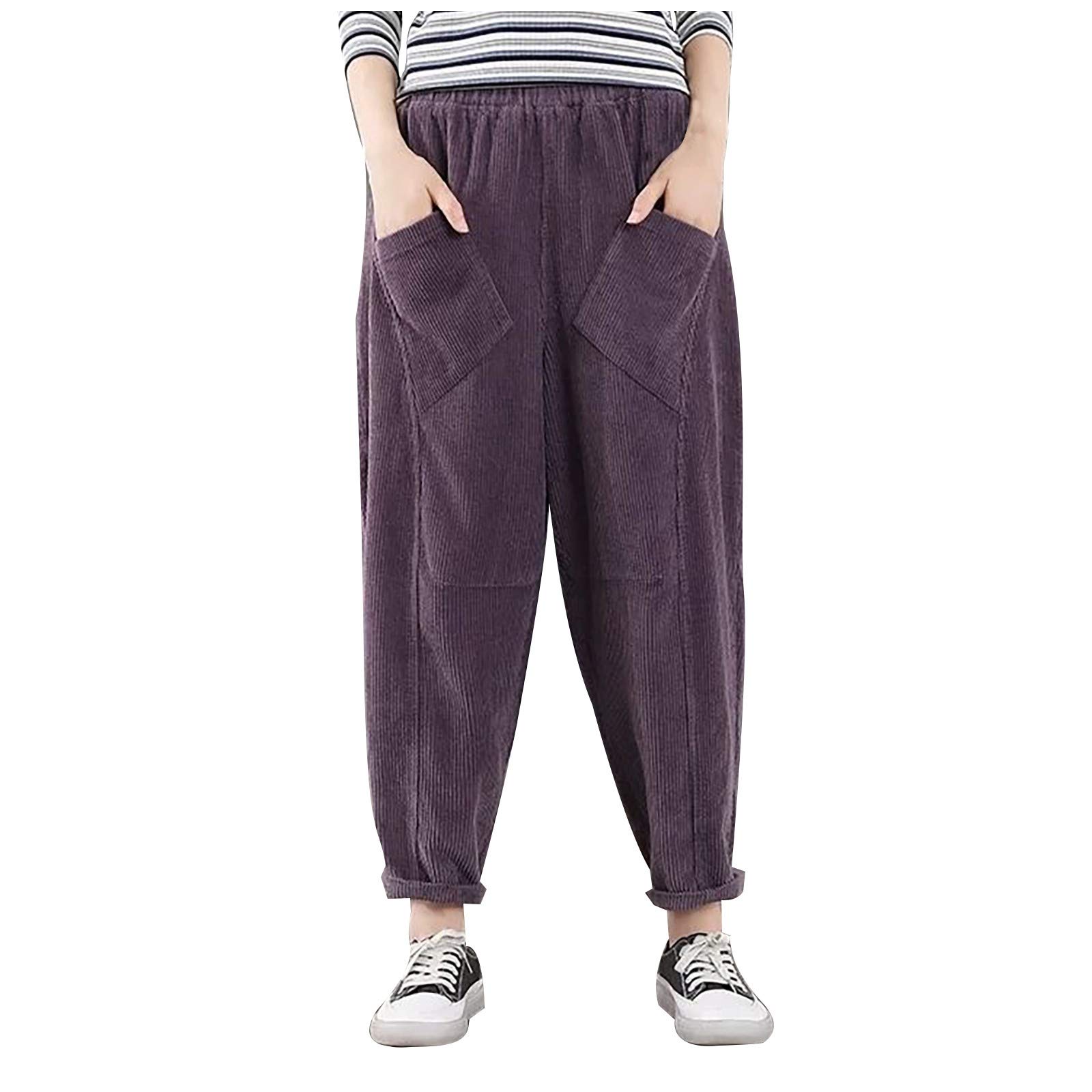 HEiBBDG Women's Retro Corduroy Harem Pants - Loose Fit Casual Plus Size Pants for Women | Perfect for Everyday Wear, Boho Style & Comfortable Lounge Outfits