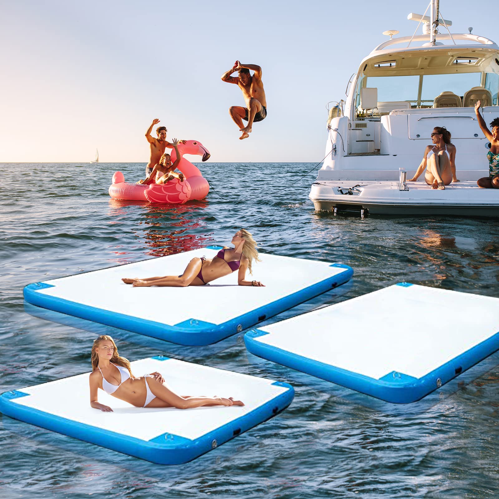 **Inflatable Floating Dock - 6 Inch Thick Swim Platform with Air Pump & Carry Bag, Heavy-Duty Metal Buckles for 4-6 People - Perfect for Pool, Beach, Lake & Ocean Water Activities**