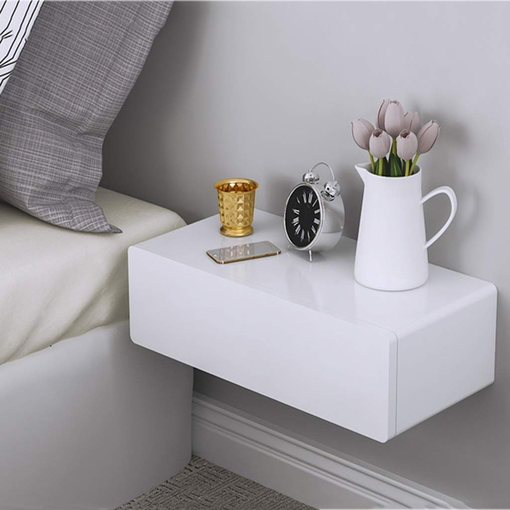 Modern White Wall Mounted Floating Shelves with Drawers - Sturdy Wooden Storage Rack for Bedroom, Dresser & Nightstand - Space Saving Home Organization Solution - Perfect for Small Spaces, Home Office & Apartment Decor