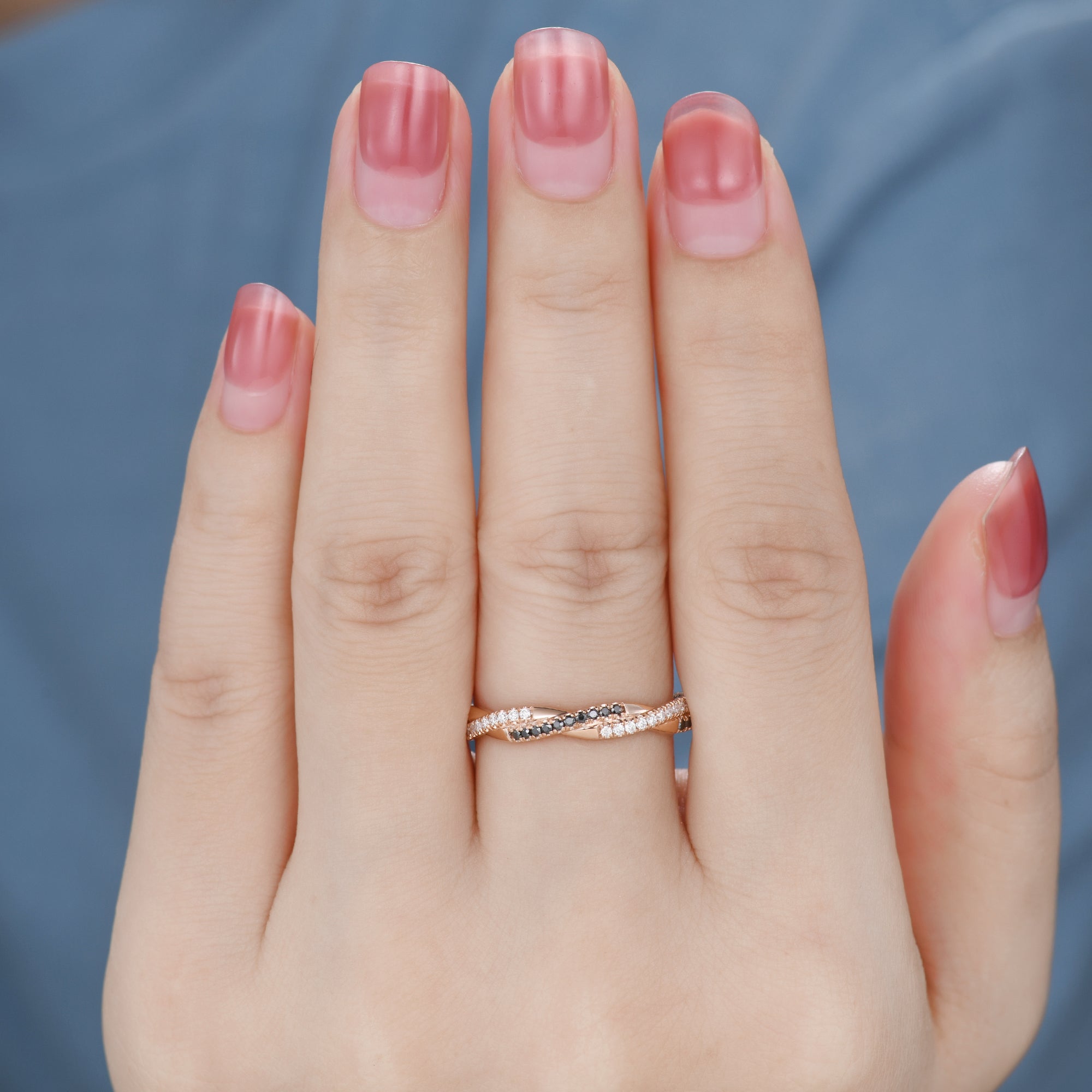 Twisted Black Diamond Wedding Band Ring for Women - 14K Rose Gold Infinity Full Eternity Ring - Perfect for Anniversary, Engagement & Romantic Gifts