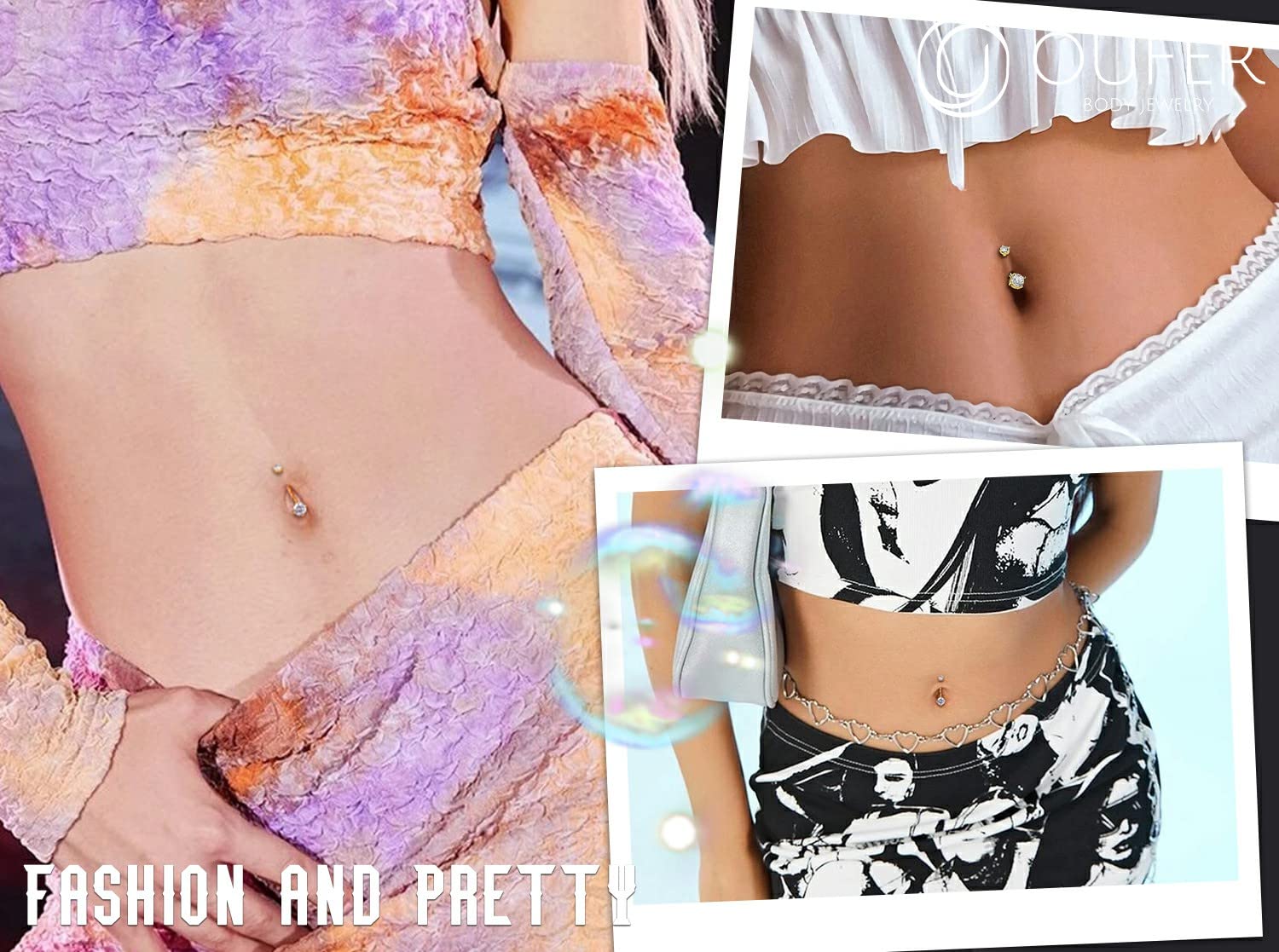 14K Solid Gold Belly Button Rings for Women & Men - Shiny Clear CZ Navel Piercing Jewelry | Long Lasting Belly Rings for Everyday Wear, Parties & Beach Outfits