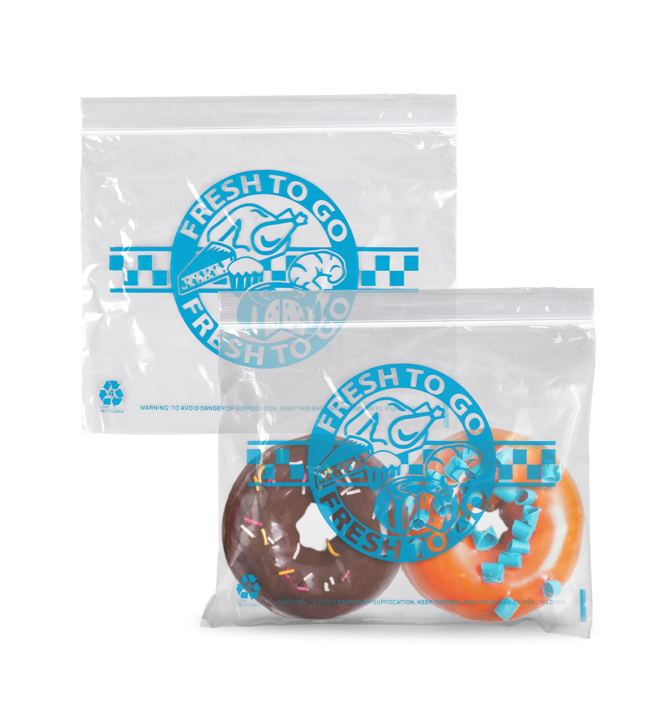 1000 Pack Clear 10x8 Saddle Pack Deli Bags - 1.5 Mil Thick LDPE Food Storage Bags with 'Fresh to Go' Print | Bulk Restaurant Takeout Containers, Bakery Packaging & Meal Prep Bags for Fresh Food Service