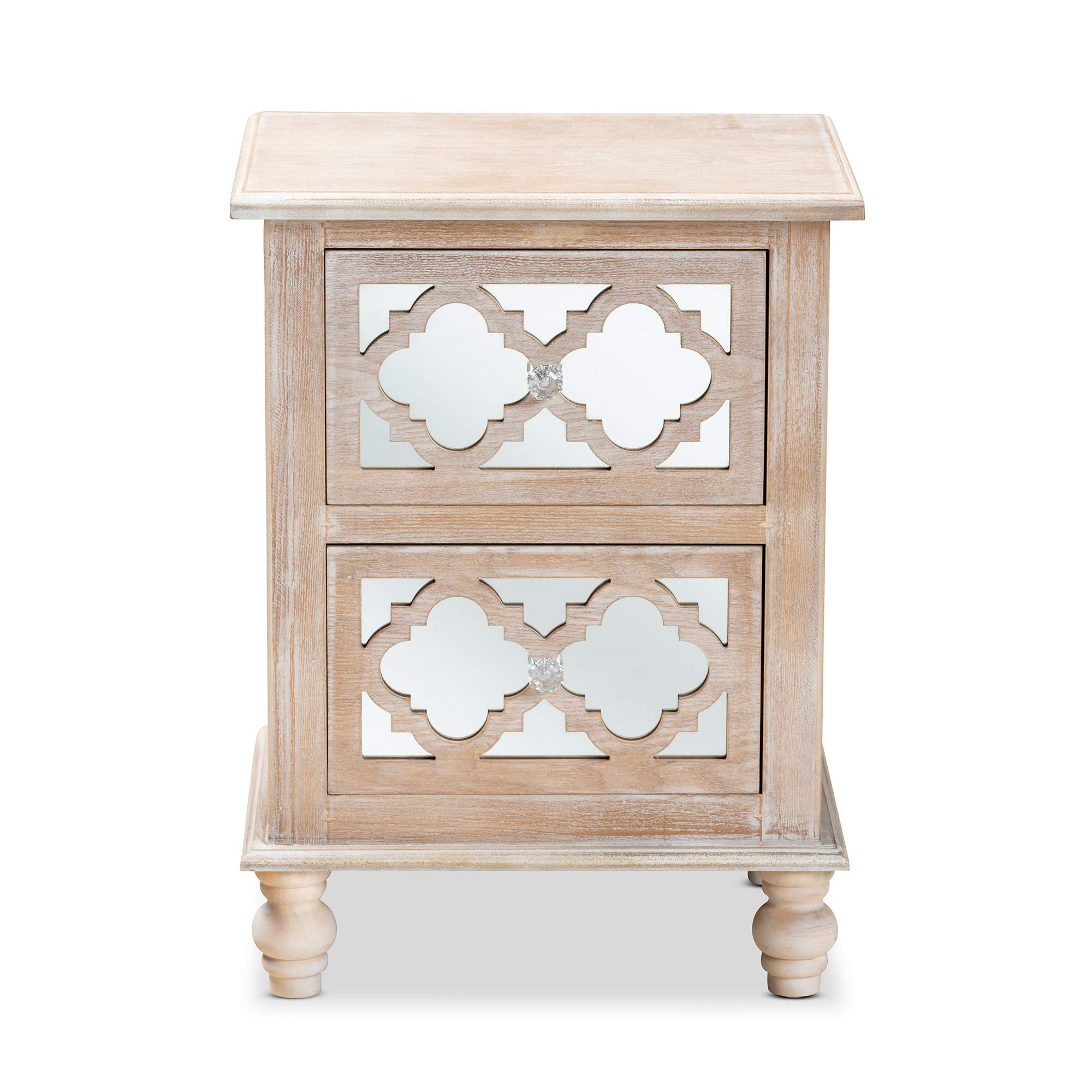 Baxton Studio Modern Nightstand with Mirror - Natural Wood Bedside Table for Bedroom, Living Room & Guest Room