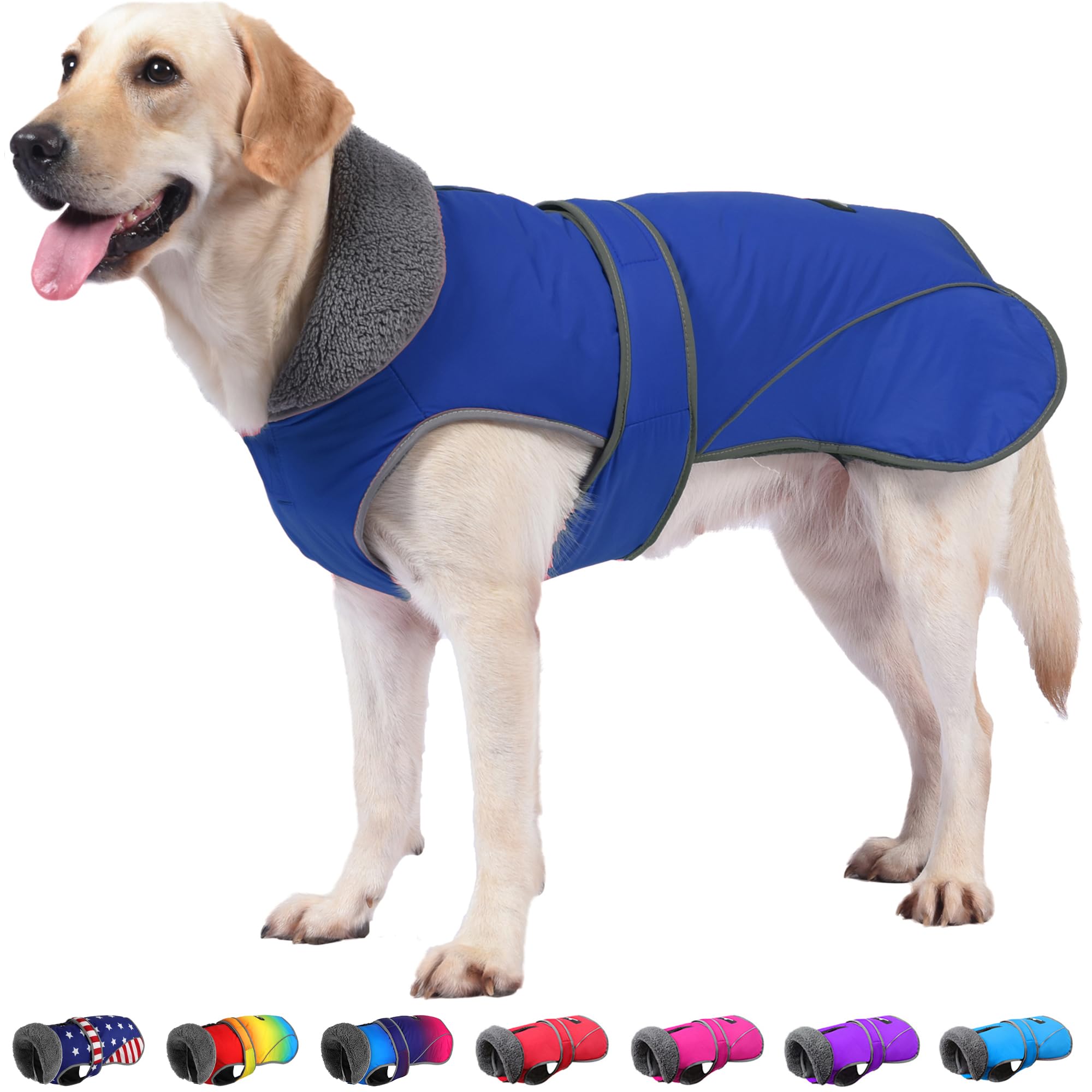 Dogcheer Waterproof & Reflective Winter Dog Jacket - Warm Fleece Coat with Turtleneck & Leash Hole for Small Medium Large Dogs | Cozy Snowsuit for Cold Weather, Outdoor Walks & Winter Adventures - Blue, Size L