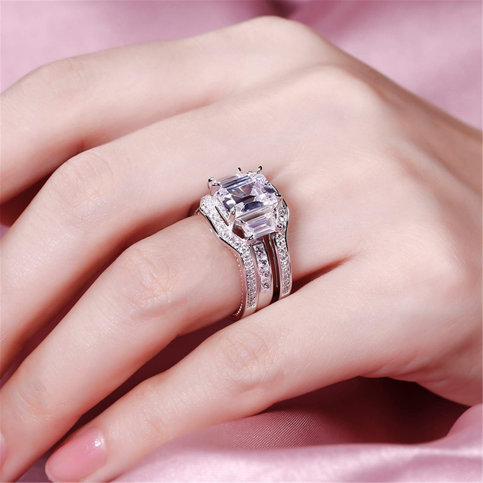 Jeulia 3-Stone Emerald Cut Sterling Silver Ring Set for Women - Interchangeable Wedding, Engagement, Anniversary, Birthday Gift with Jewelry Box | Perfect for Proposals, Romantic Occasions & Special Celebrations