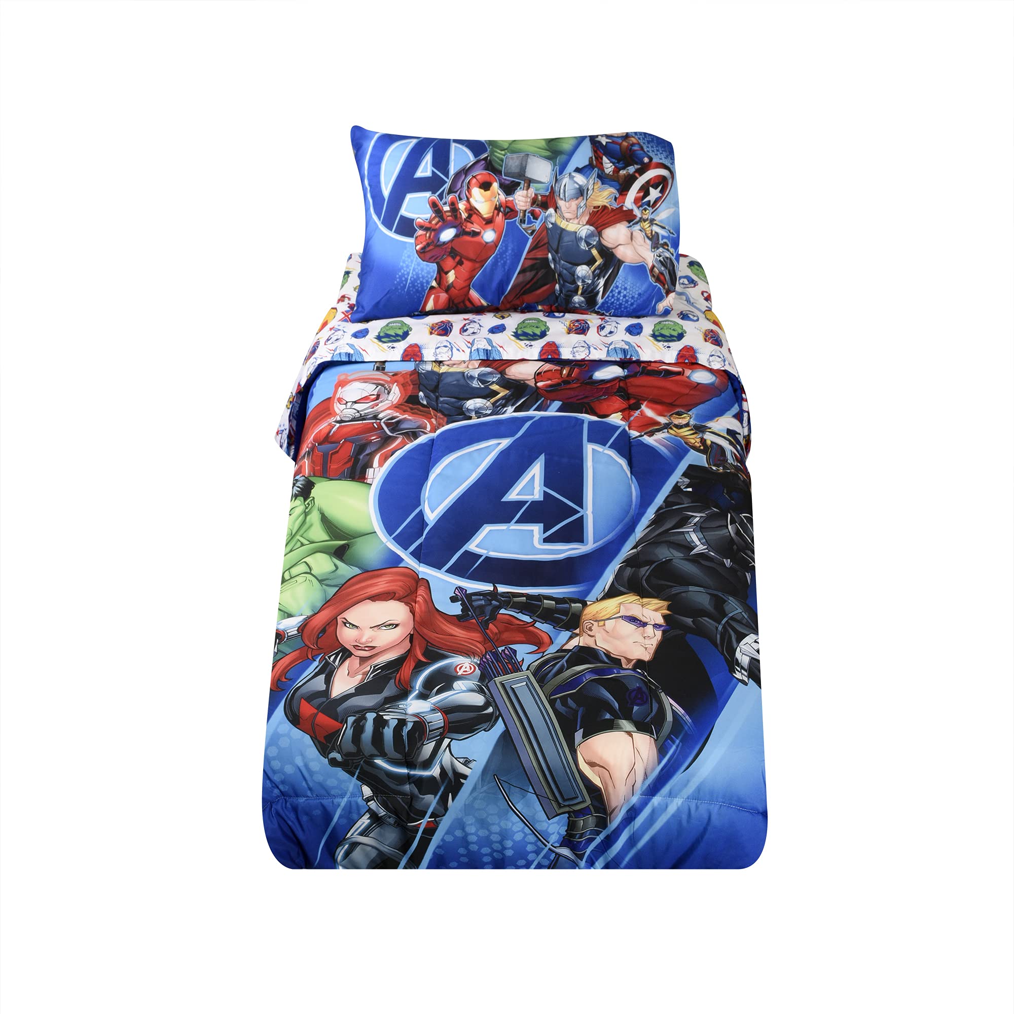 Marvel Avengers Kids Bedding Set - Reversible Comforter & 4-Piece Sheet Set for Single Bed | Soft Superhero Themed Bedroom Decor | Perfect for Boys' Rooms, Sleepovers & Kids' Bedrooms (51811-Avengers-4pcs)