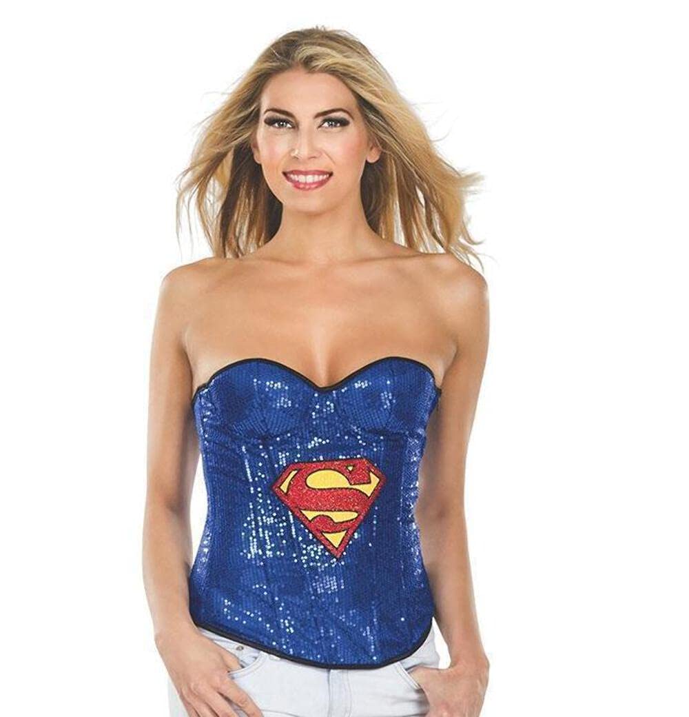 DC Comics Justice League Superhero Corset Top - Supergirl Sequined Logo Costume for Women, Blue, Large | Cosplay, Halloween, Comic-Con & Theme Parties
