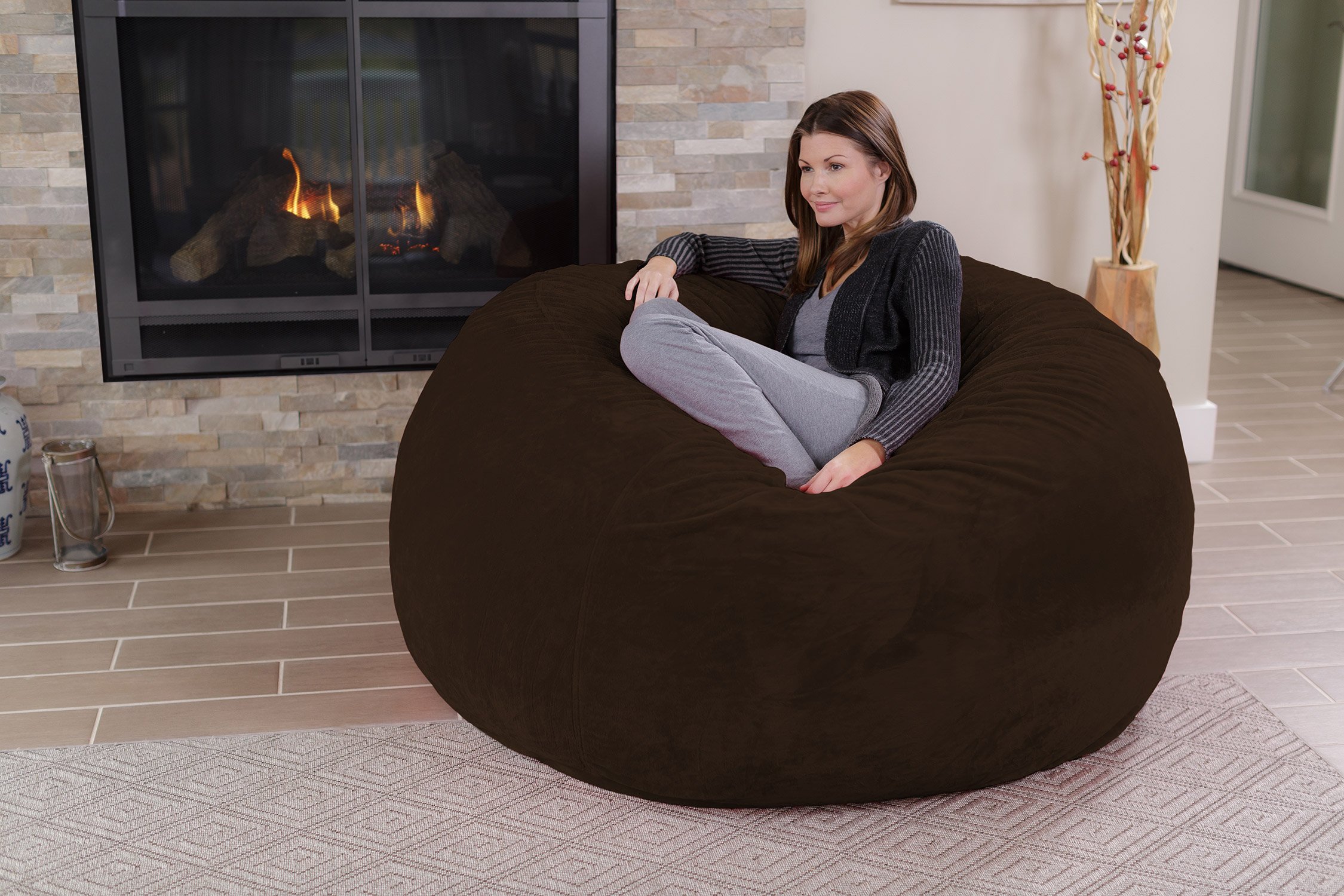 Chill Sack Giant 5-Foot Memory Foam Bean Bag Chair - Ultra Soft Microfiber Cover in Ultrafur Brown | Perfect for Living Rooms, Game Rooms & Dorm Lounging