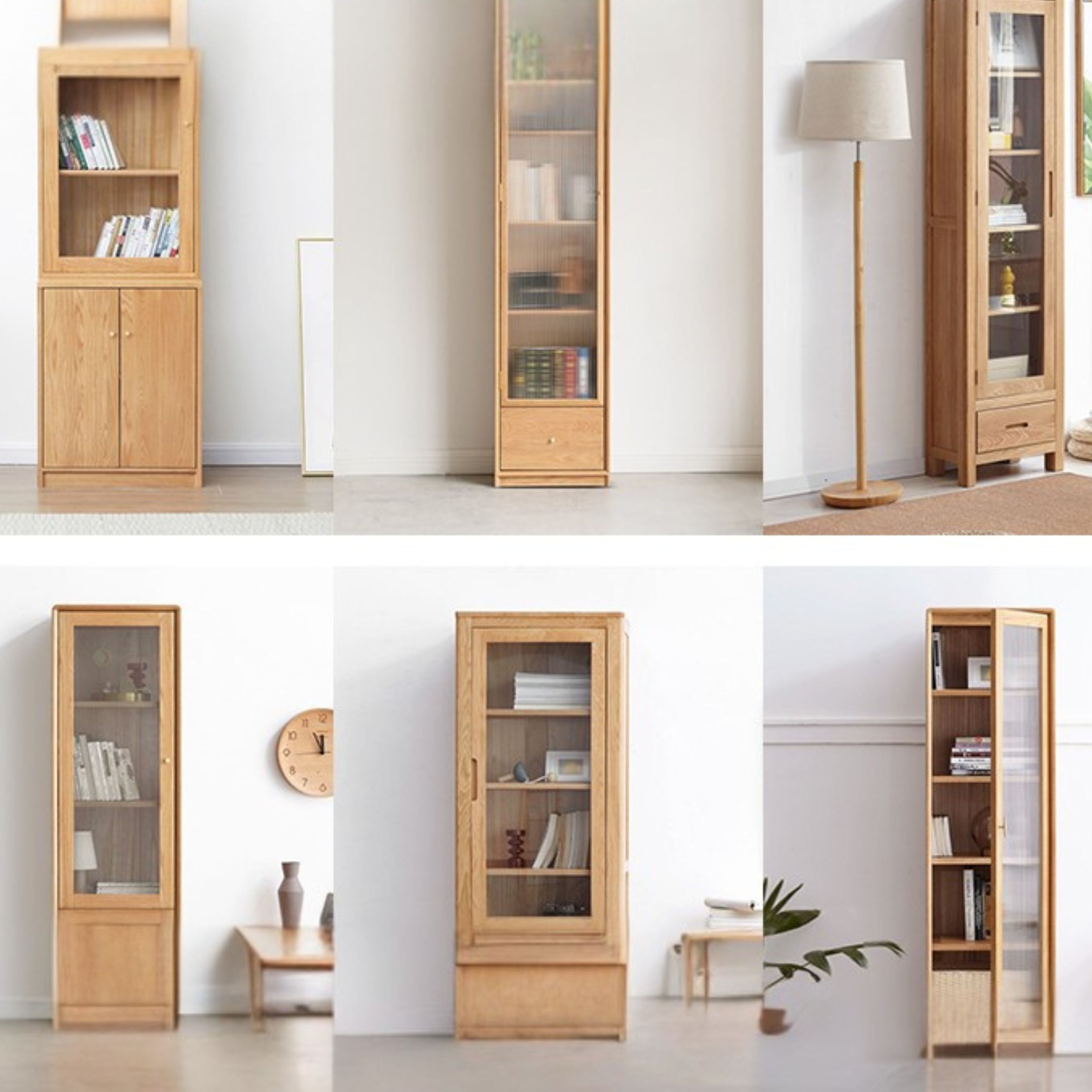 Solid Oak Wood Narrow Bookcase with Doors - Stylish Storage for Books, Decor & Small Spaces | Perfect for Living Room, Office or Bedroom Organization