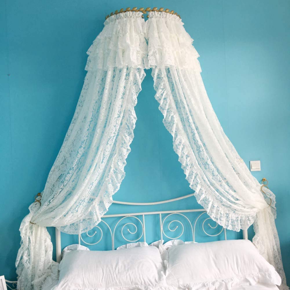 Princess Dome Bed Canopy with Double Lace Trim - Mosquito Net for Girls Room, Easy Install Hanging Bed Tent for Romantic Bedroom Decor & Sleep Protection