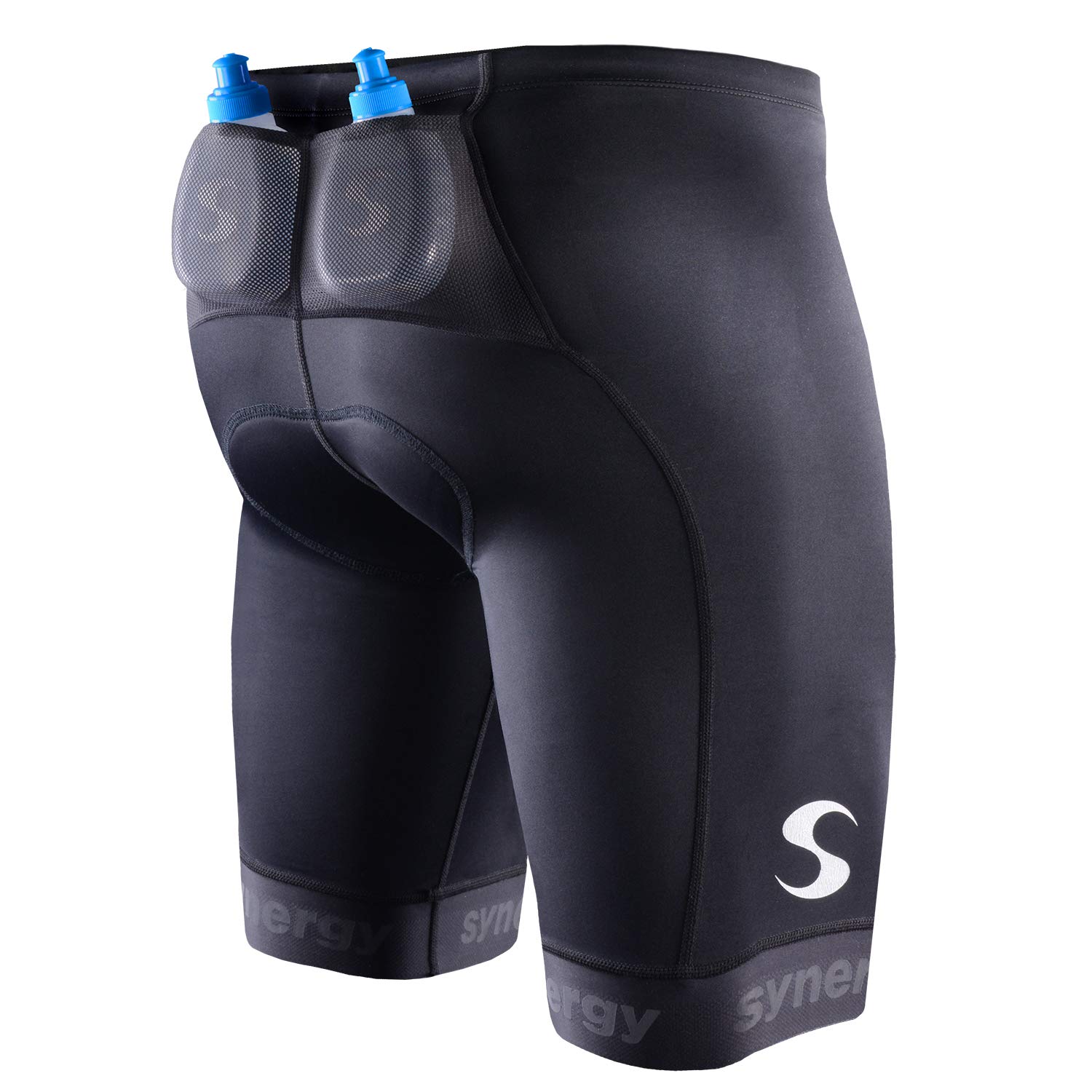 Synergy Men's Elite Triathlon Shorts with Breathable Mesh Pockets & Water Bottle Holders - Perfect for Triathlons, Cycling & Running Workouts