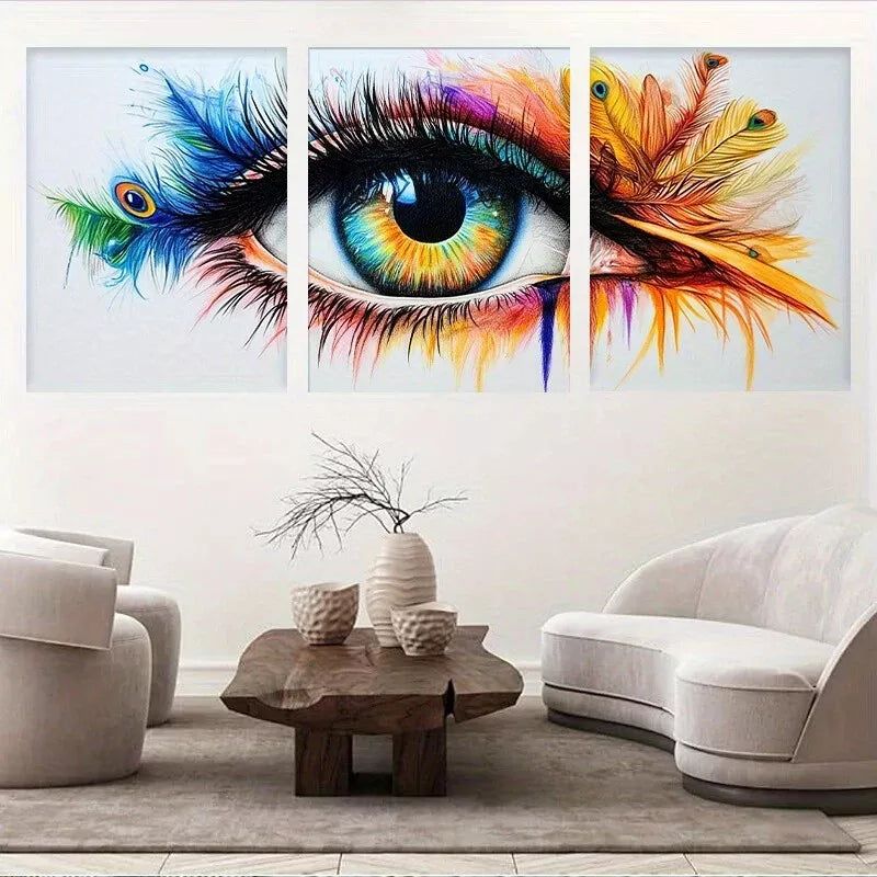 3-Piece Modern Abstract Vibrant Peacock Feather Eye Wall Art Set - Framed Canvas 50x70cm - High Quality Print - 100% Australian Made - Ready to Hang - Perfect for Living Room, Bedroom & Office Decor
