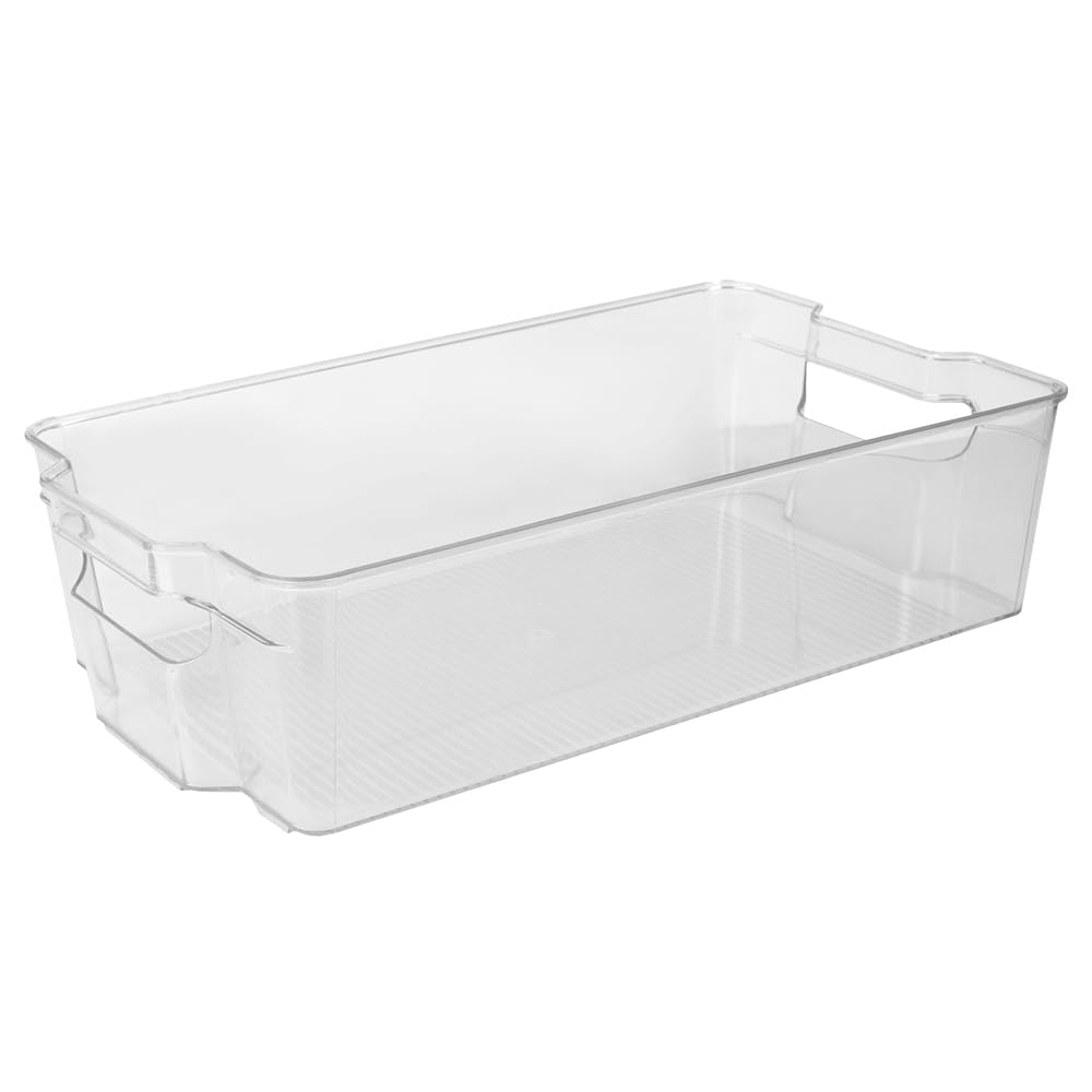 Extra Large Plastic Stackable Storage Bins with Handles for Refrigerator, Freezer & Pantry Organization - Clear Kitchen Organizer Containers for Food Storage & Home Organization
