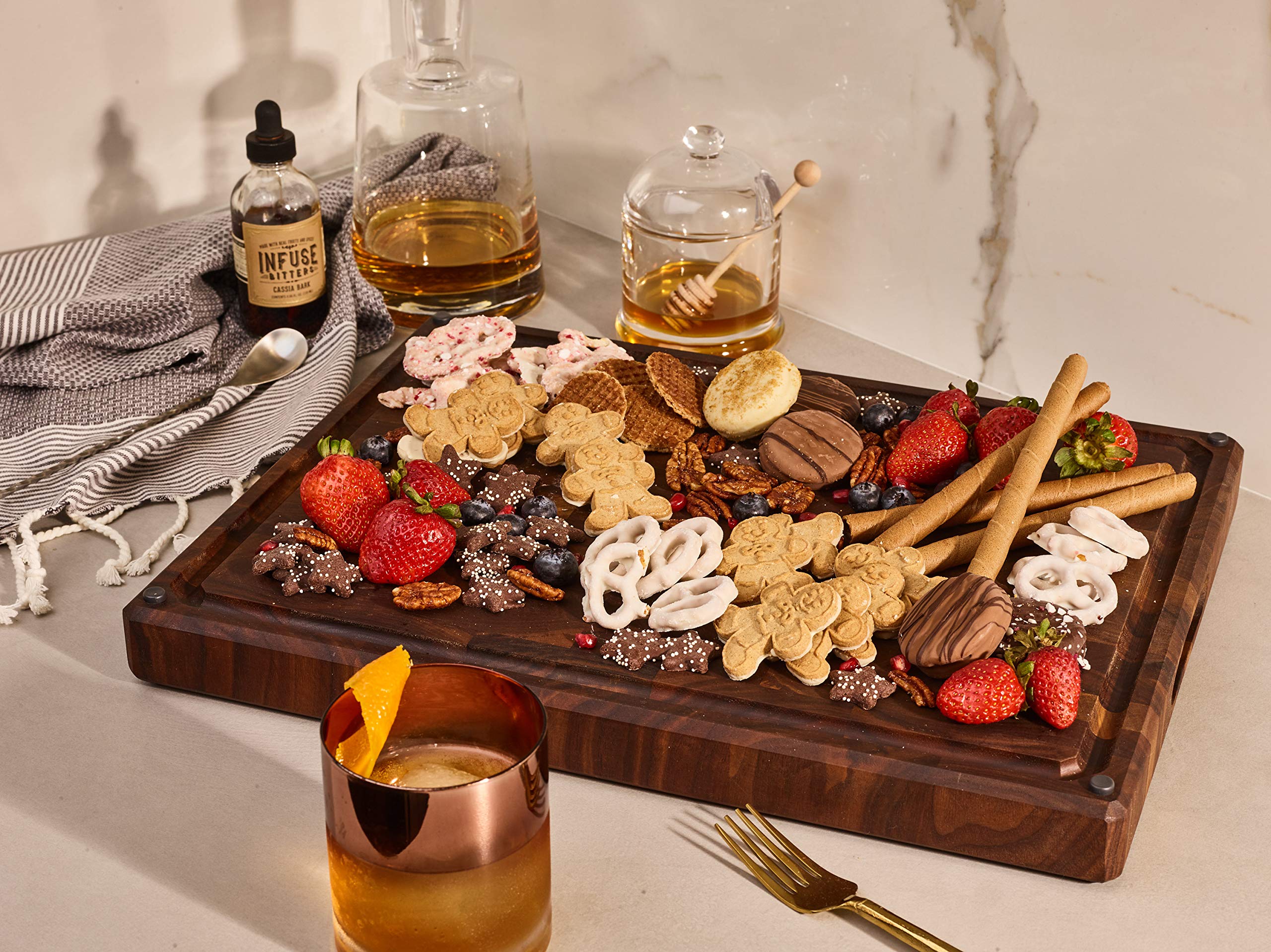 Premium Large End Grain Walnut Wood Cutting Board 17x13x1.5 Inch - Handcrafted in USA with Non-Slip Feet, Juice Groove & Sorting Compartments - Perfect for Kitchen Prep, Charcuterie Boards & Holiday Gifts (Includes Gift Box)