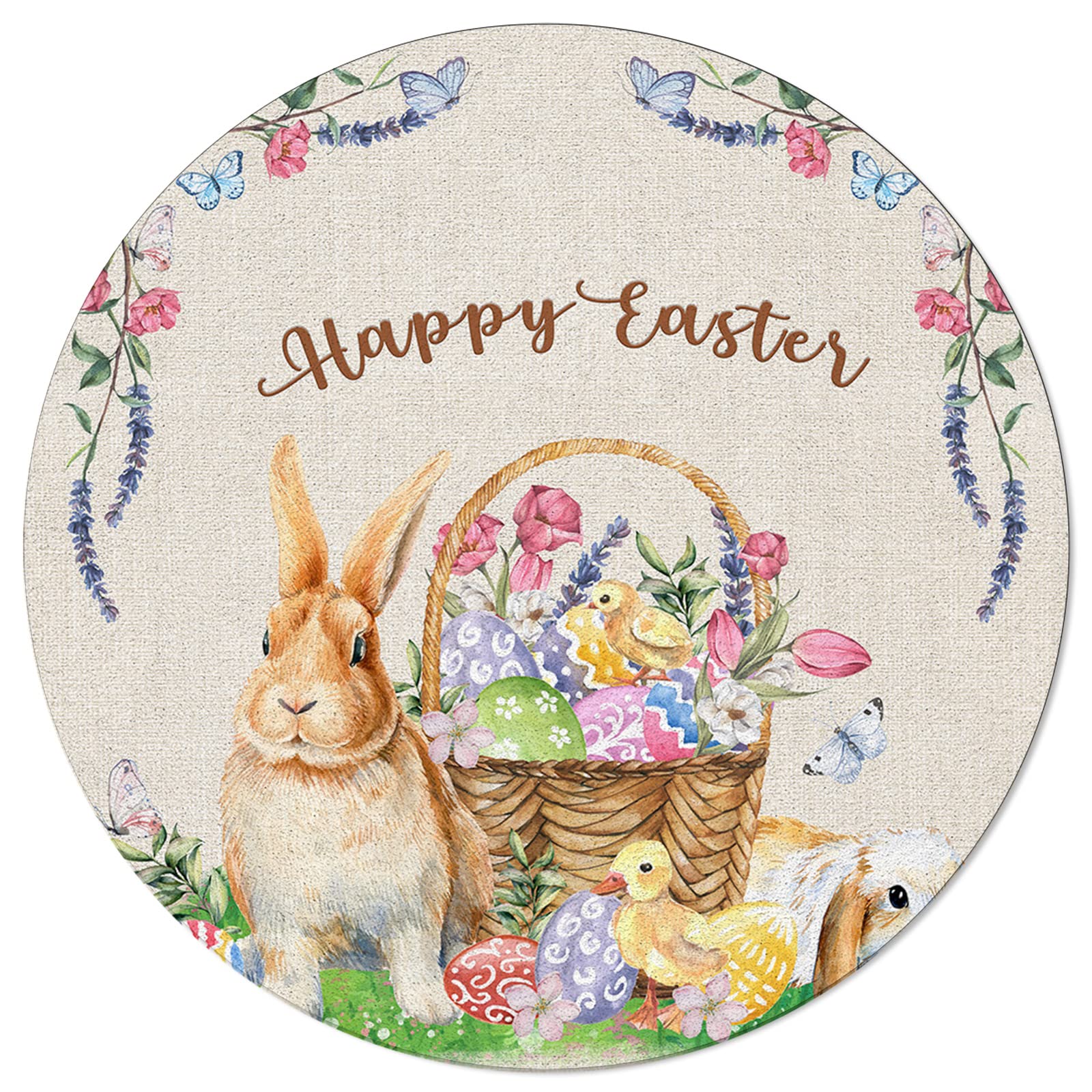 LBDOMOV 6x4 Feet Large Non-Slip Low Pile Area Rug - Soft Memory Foam Carpet for Bedroom, Living Room, Bathroom - Easter Bunny Farmhouse Decor with Basket & Egg Design - Perfect for Holiday Home Decor, Cozy Floor Mat, and Rustic Accent Throw