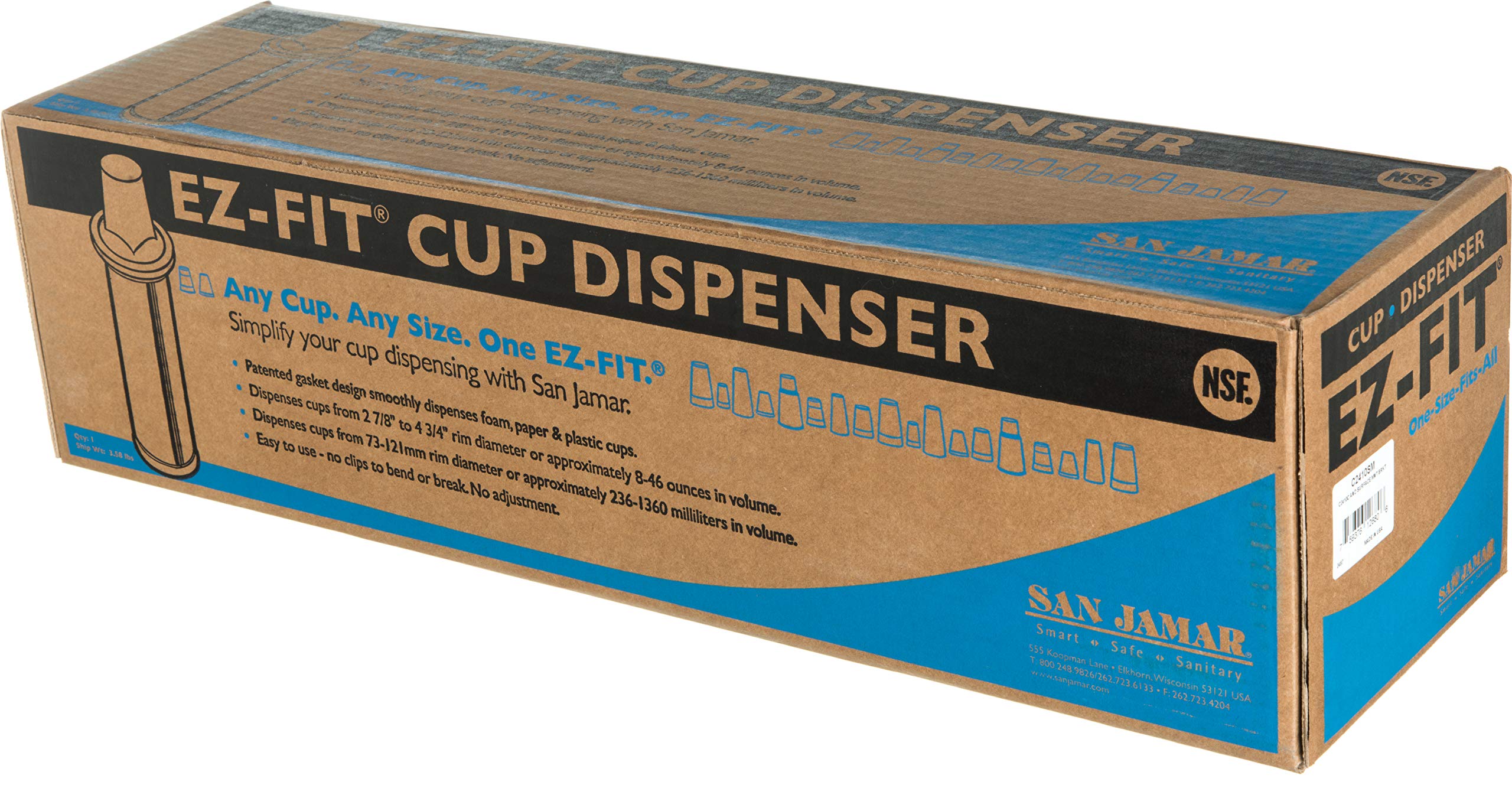 San Jamar Ez-Fit Surface Mount Cup Dispenser for 8-46 Oz Cups with Interchangeable Gaskets - Heavy Duty Plastic Drinkware Organizer for Restaurants, Cafes, Fast Food & Dining Halls (23.25 Inches, Black) - Perfect for Beverage Stations, Drive-Thrus & Self-Service Areas