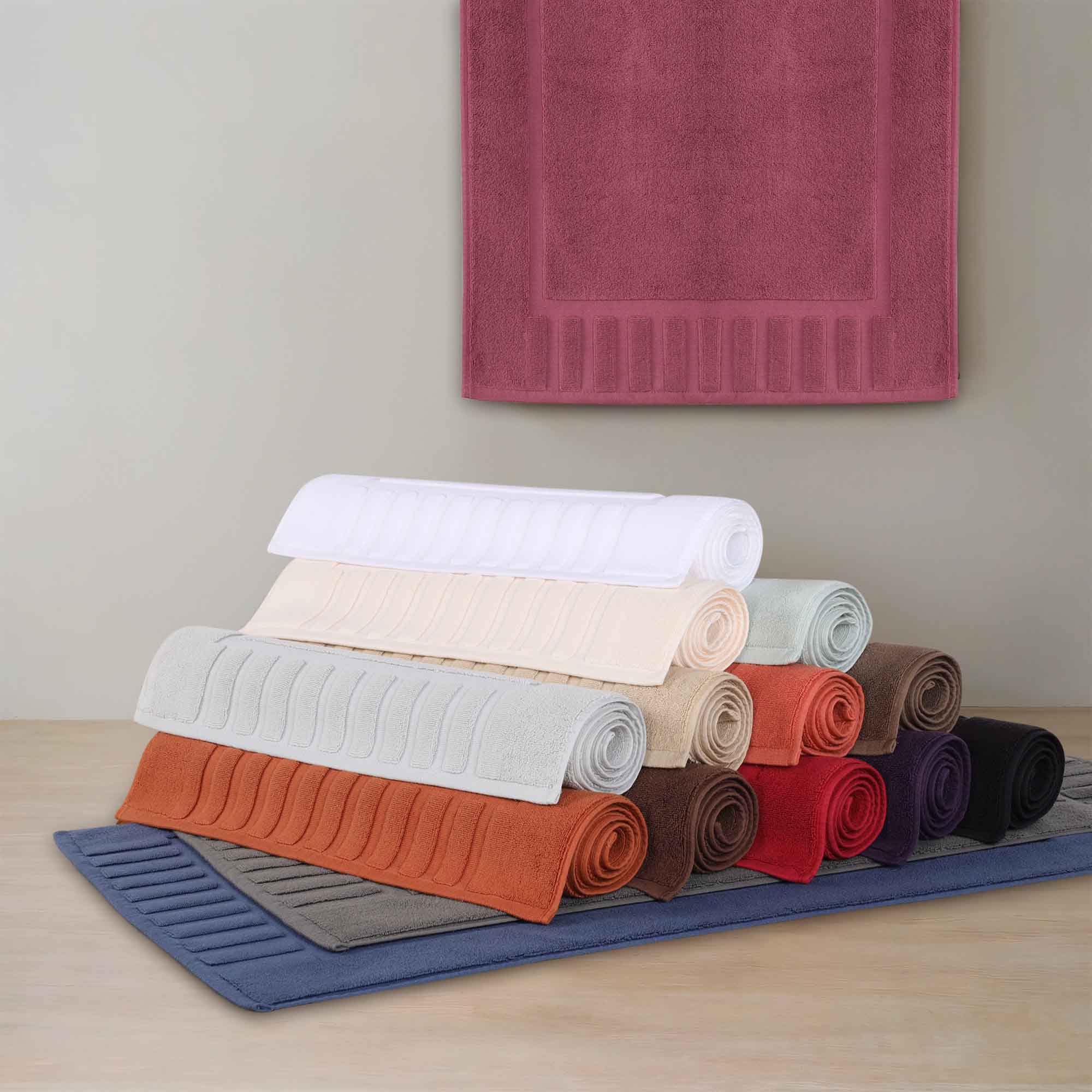 Premium Cotton Modern Geometric Border Bath Mat Set of 2 - Ultra Absorbent, Non-Slip, Quick Dry Bathroom Rug for Bath, Shower & Vanity Area