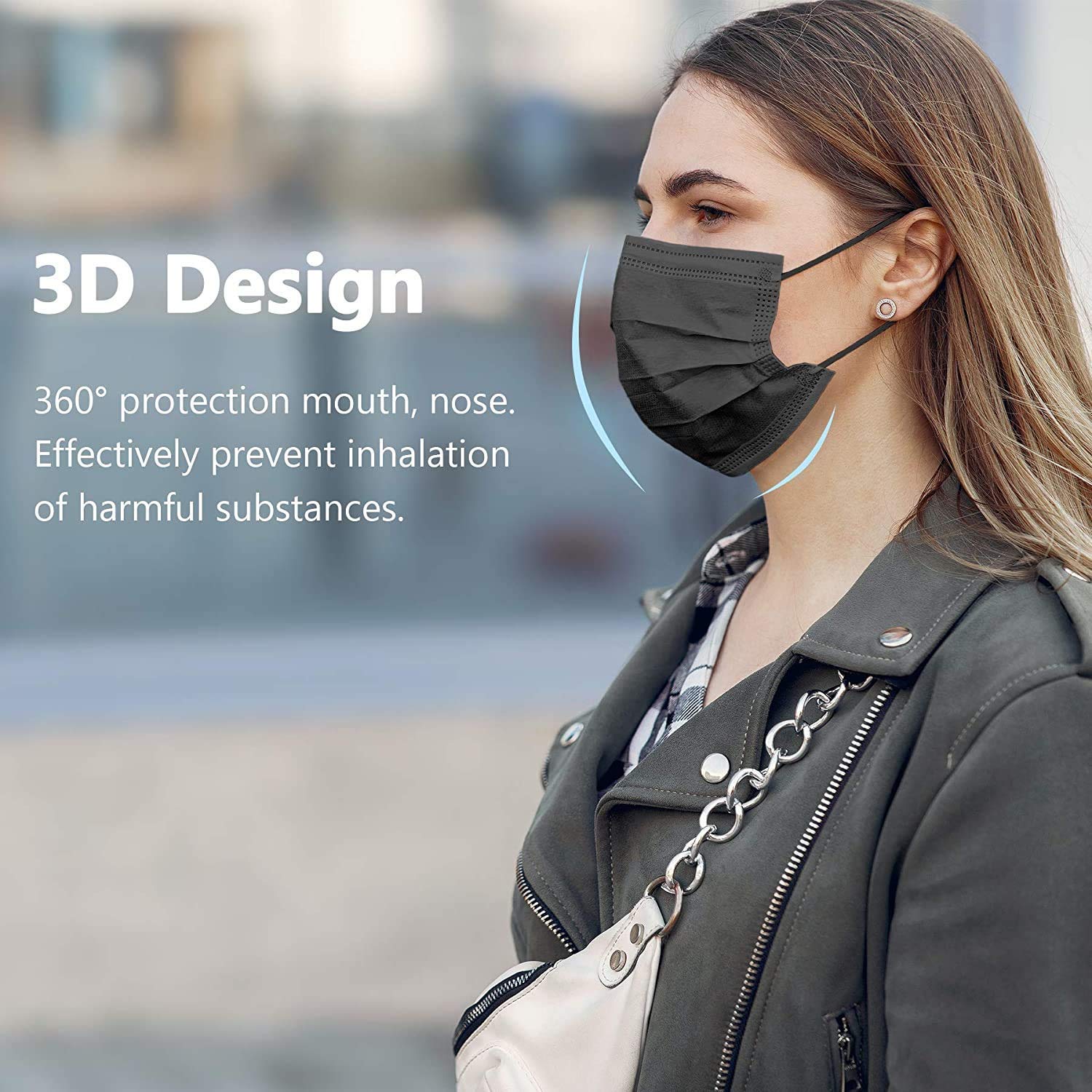 Wisezag Black Disposable 3-Ply Surgical Face Masks with Nose Clip - 50 Pack for Men & Women - Perfect for Daily Protection, Travel & Public Safety