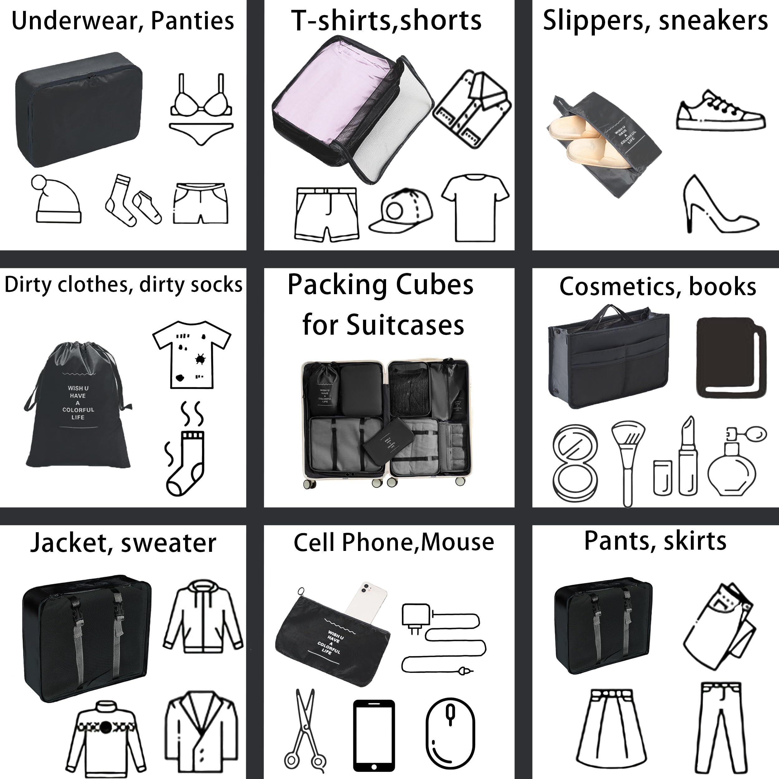 8-Piece Packing Cubes Set - Travel Organizer for Suitcases & Luggage | Perfect for Business Trips, Vacations & Weekend Getaways | Lightweight & Durable Travel Accessories