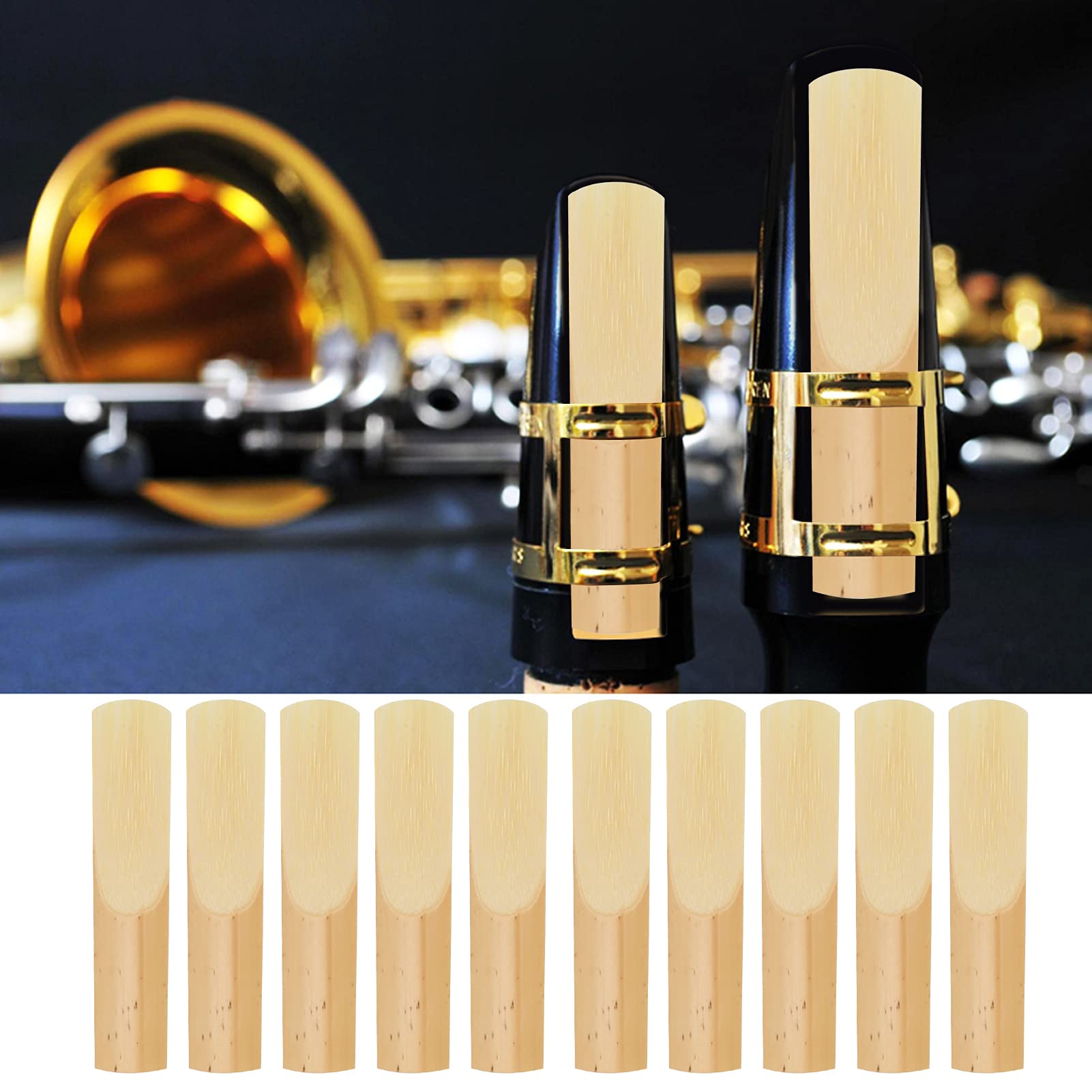 10PCs Tenor Saxophone Reeds 2.5 Strength - Premium Woodwind Instrument Accessories with Plastic Protective Case for Beginners, Educators & Students - Perfect for Practice, Performances & Music Classes
