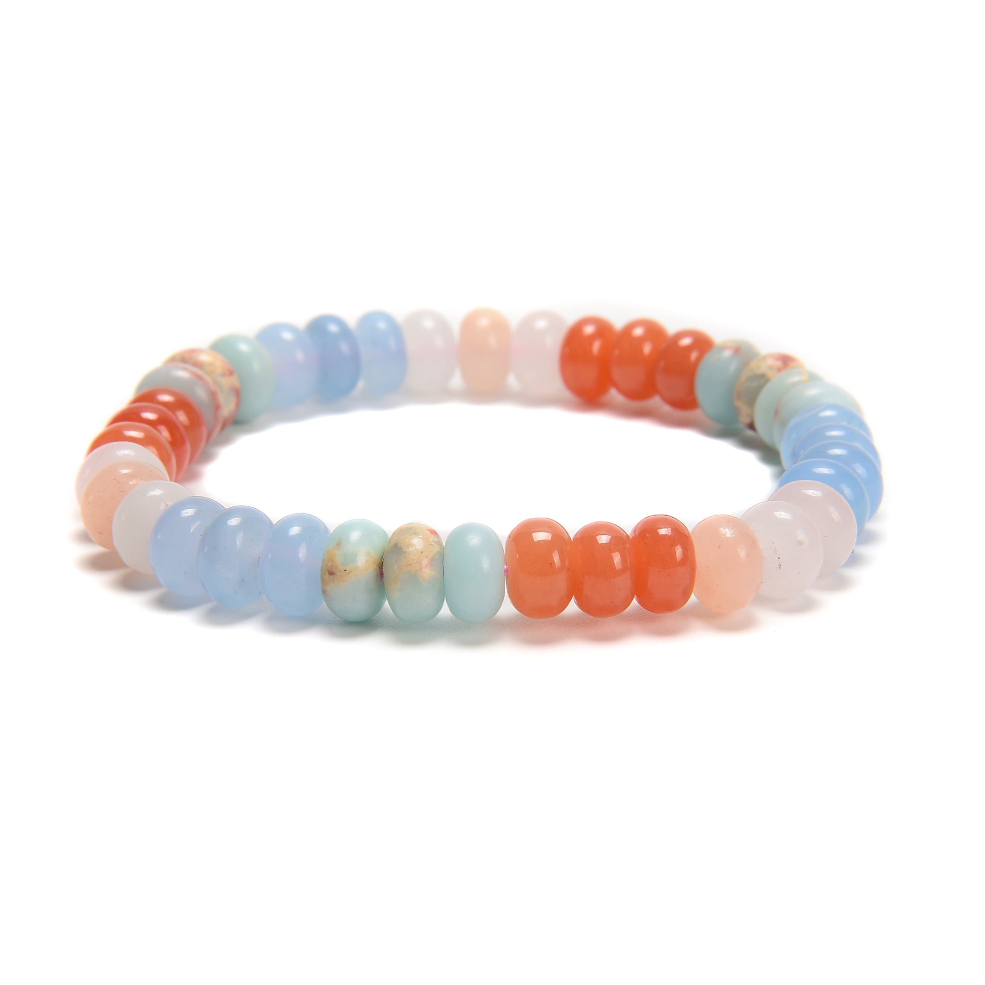 Multi-Color Dyed Jade Smooth Rondelle Beaded Bracelet - 5x8mm Beads, 7.5