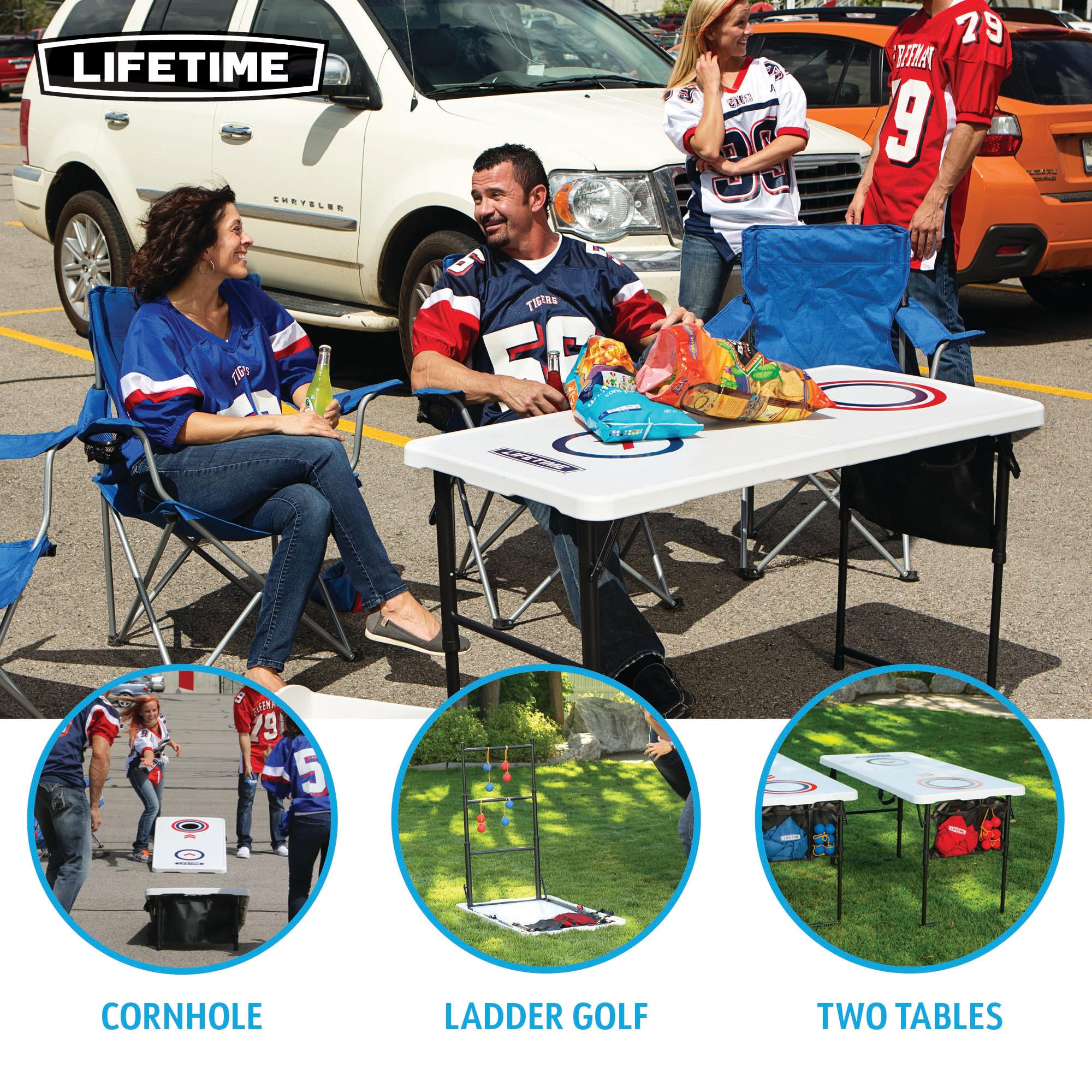 Premium Heavy Duty Cornhole Set with Ladder Golf & Table - Outdoor Lawn Games for Backyard, Tailgating, and Parties - Durable All-Weather Bean Bag Toss Combo
