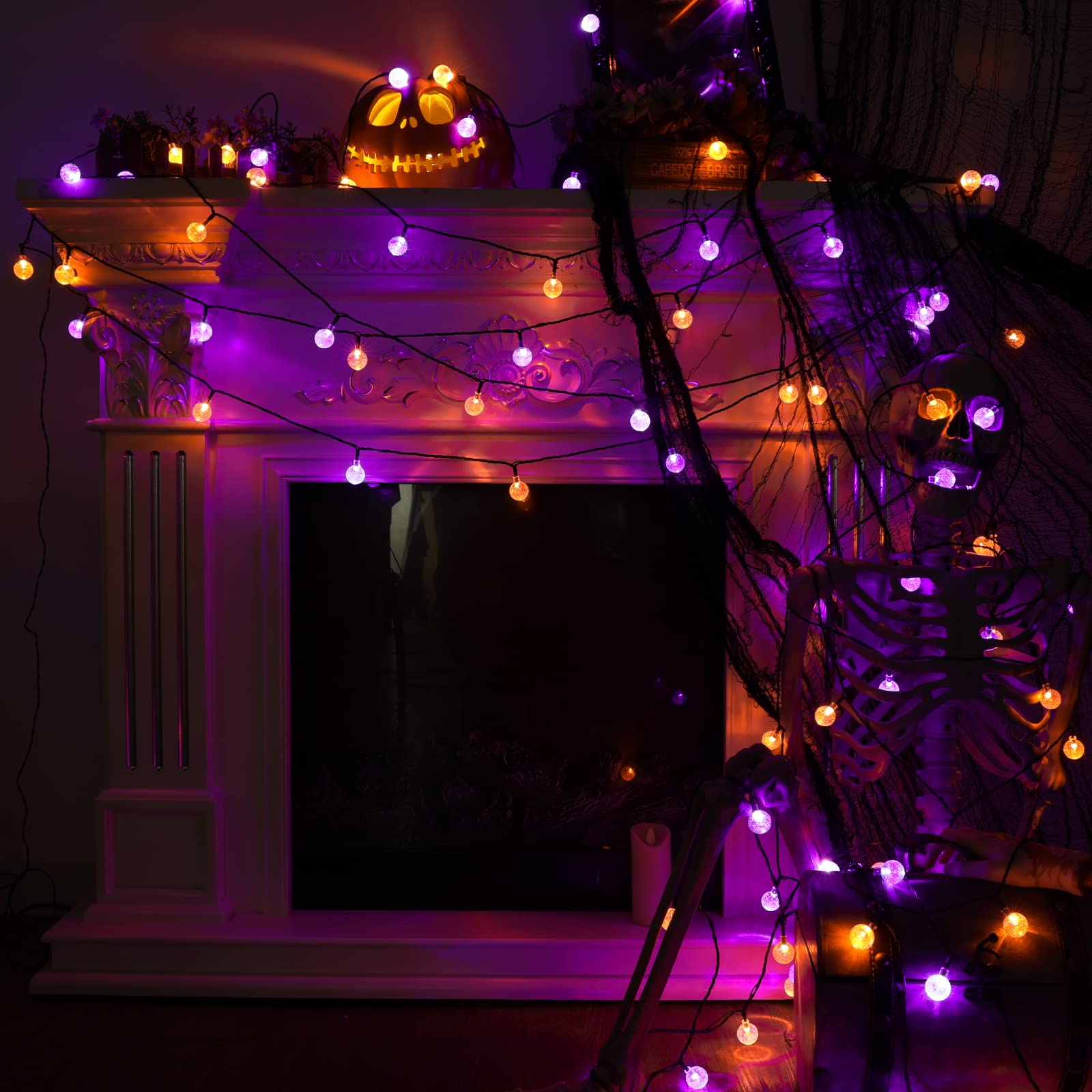 Orange Purple Solar Halloween Lights - 72FT 100 LED Waterproof Halloween Globe String Lights with 8 Lighting Modes | Perfect for Outdoor Halloween Decorations, Party Lighting, Yard & Porch Decor