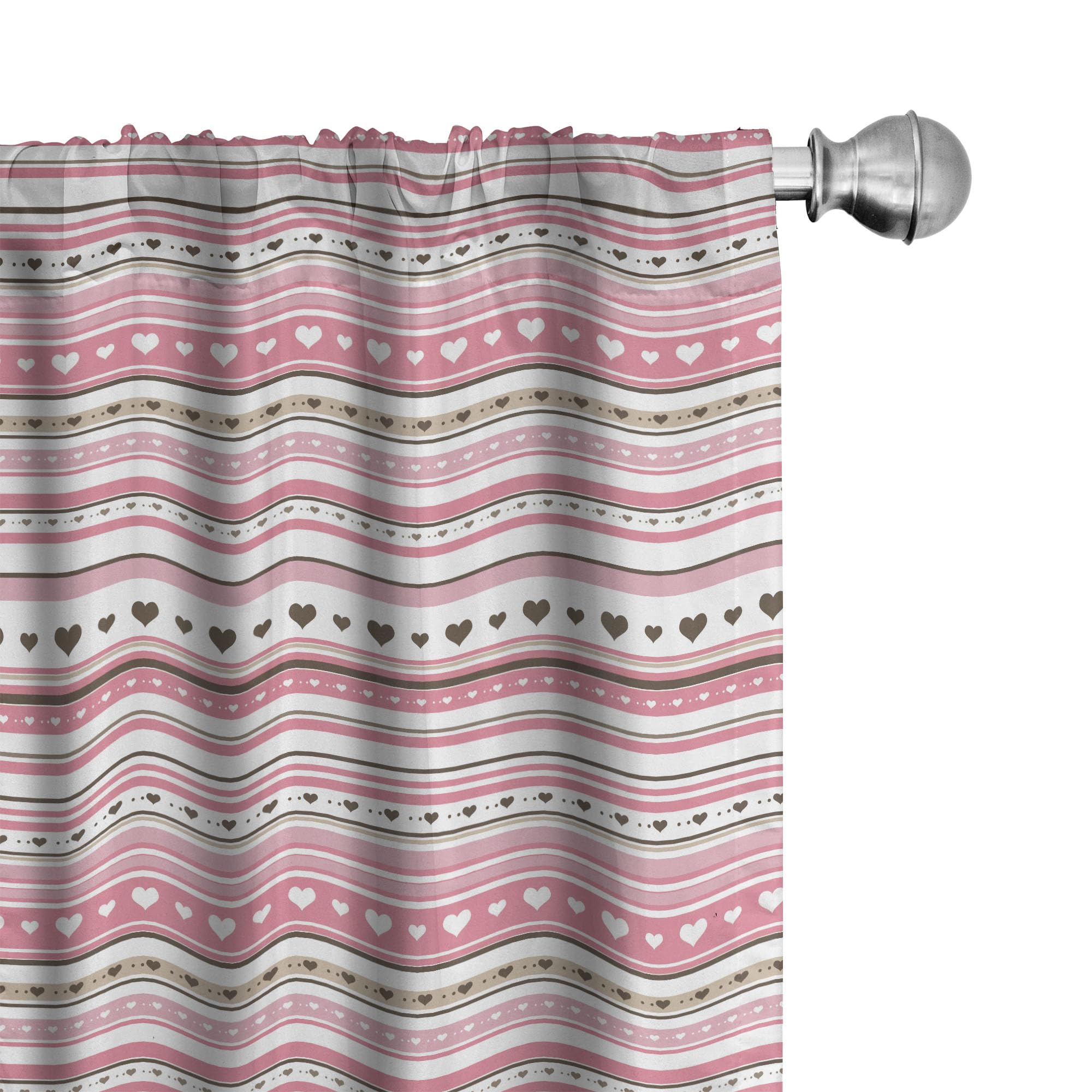 Ambesonne Romantic Striped Window Curtains with Hearts & Dots - Lightweight Modern Home Decor - 2 Panel Set with Rod Pocket (28