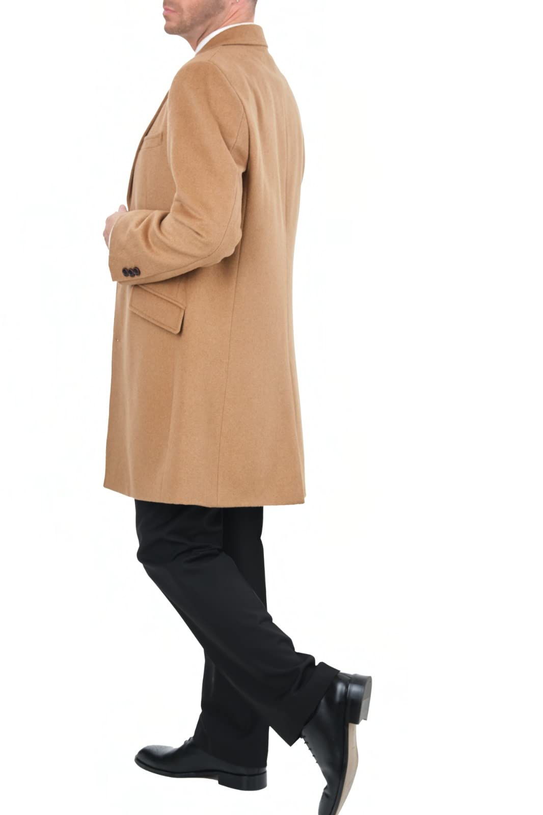 Premium Men's Wool Cashmere Blend Single-Breasted Overcoat - Camel Tan 3/4 Length Winter Top Coat for Business & Formal Occasions | Office Wear, Weddings & Cold Weather Fashion