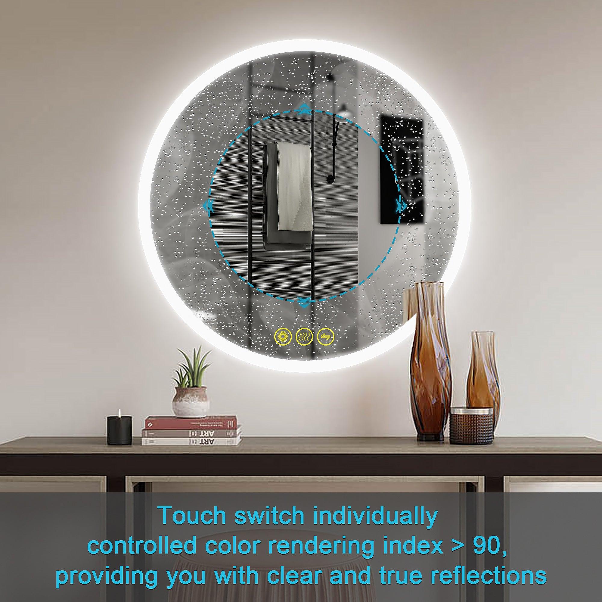 SmartReflect Modern Round LED Dimmable Anti-Fog Frameless Bathroom Vanity Mirror - Perfect for Makeup, Shaving & Home Decor - Waterproof & Energy-Efficient Bathroom Lighting Solution