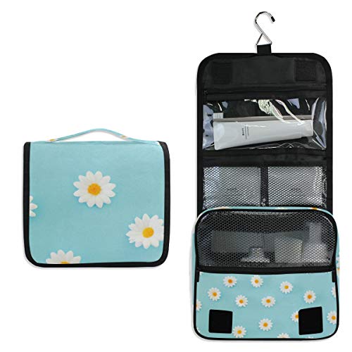 Waterproof Hanging Travel Toiletry Bag for Women - Floral Daisy Cosmetic Organizer Pouch | Perfect for Vacation, Gym & Daily Makeup Storage