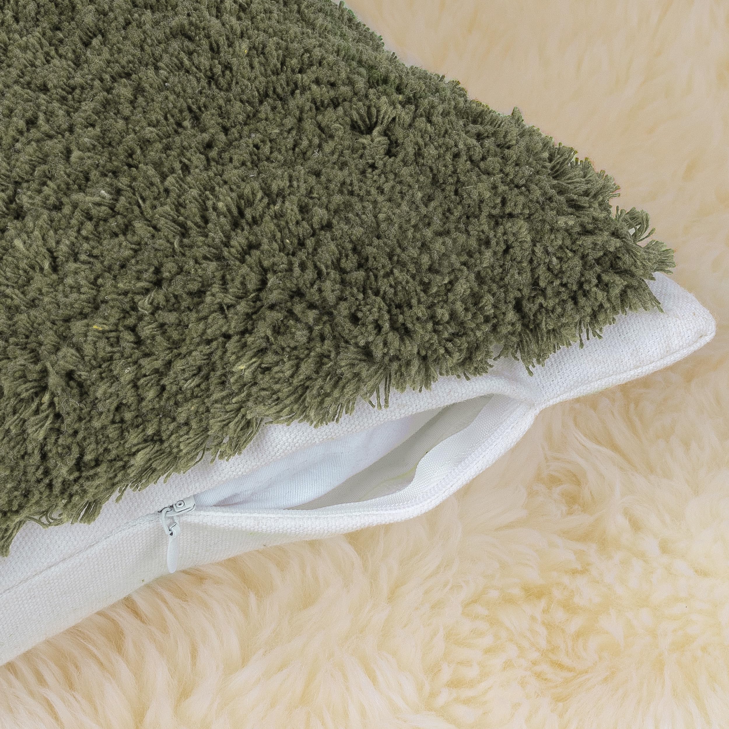 Boho Decorative Textured Throw Pillow Covers 18x18 Inch - Modern Abstract Mid Century Pillow Cases for Farmhouse & Neutral Home Decor - Ombre Olive Green Cushion Covers for Bed, Couch, Sofa & Living Room Accent